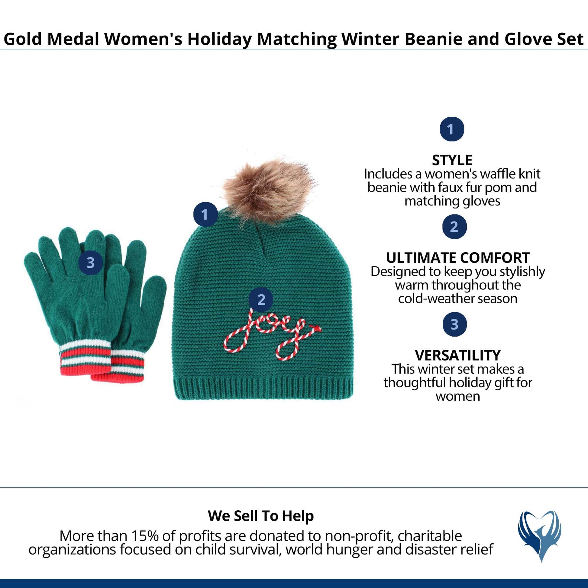 Gold Medal Women's Holiday Matching Winter Beanie and Glove Set - Green
