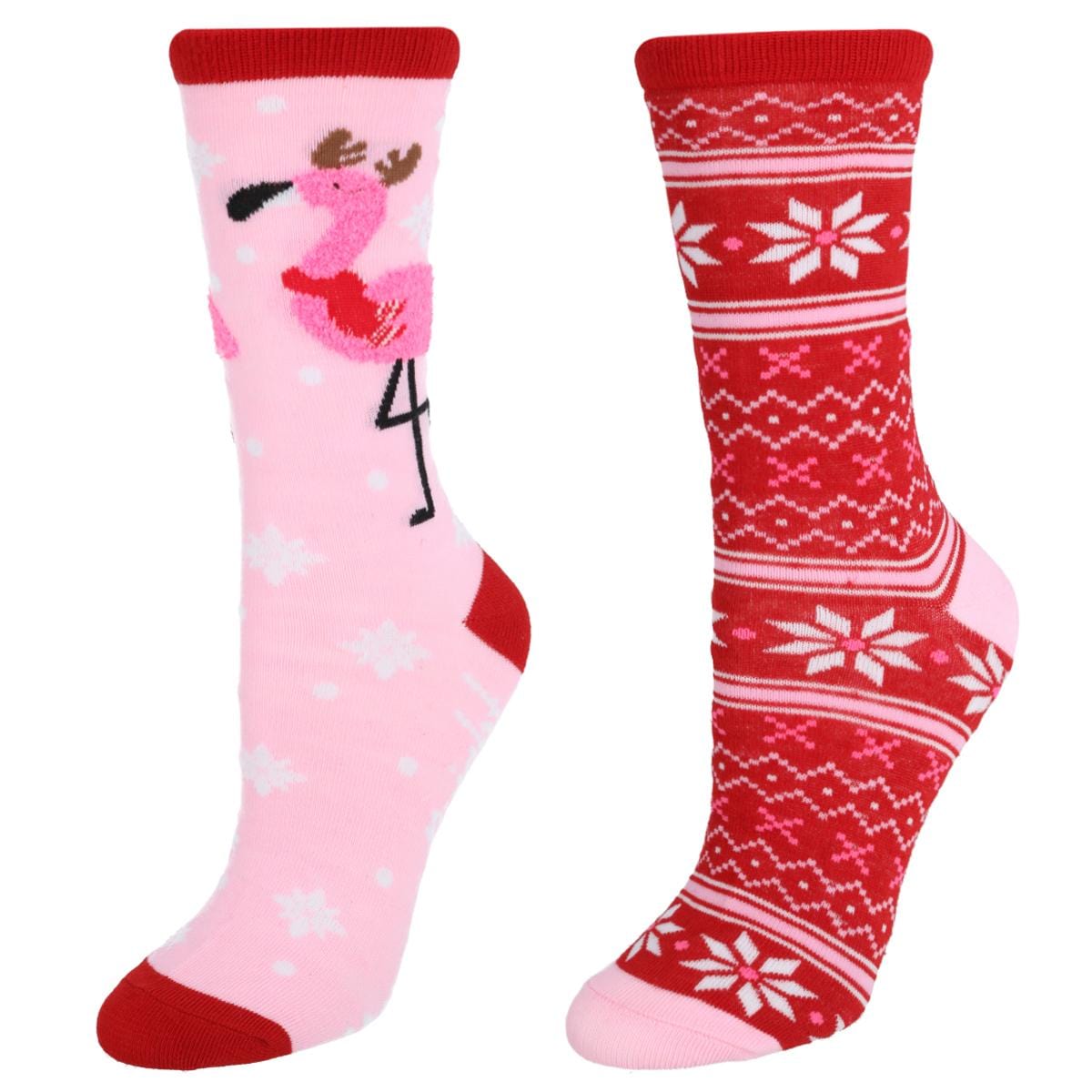 Gold Medal Women's Christmas Stocking w/ 2 pack Novelty Crew Socks - Flamingo with Antlers