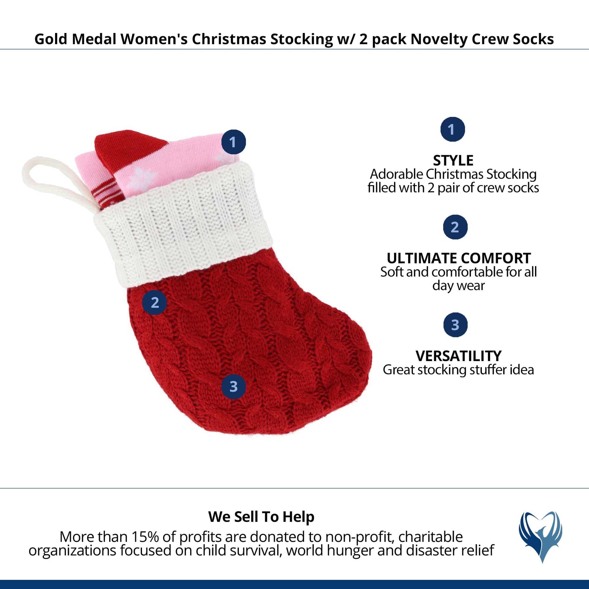 Gold Medal Women's Christmas Stocking w/ 2 pack Novelty Crew Socks - Flamingo with Antlers