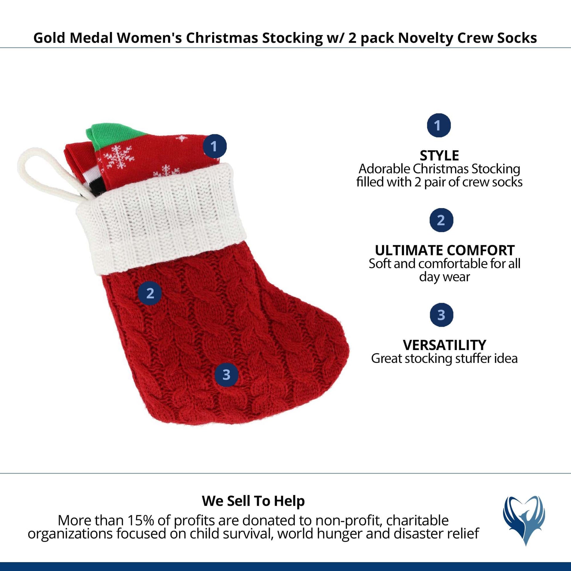 Gold Medal Women's Christmas Stocking w/ 2 pack Novelty Crew Socks - Penguine