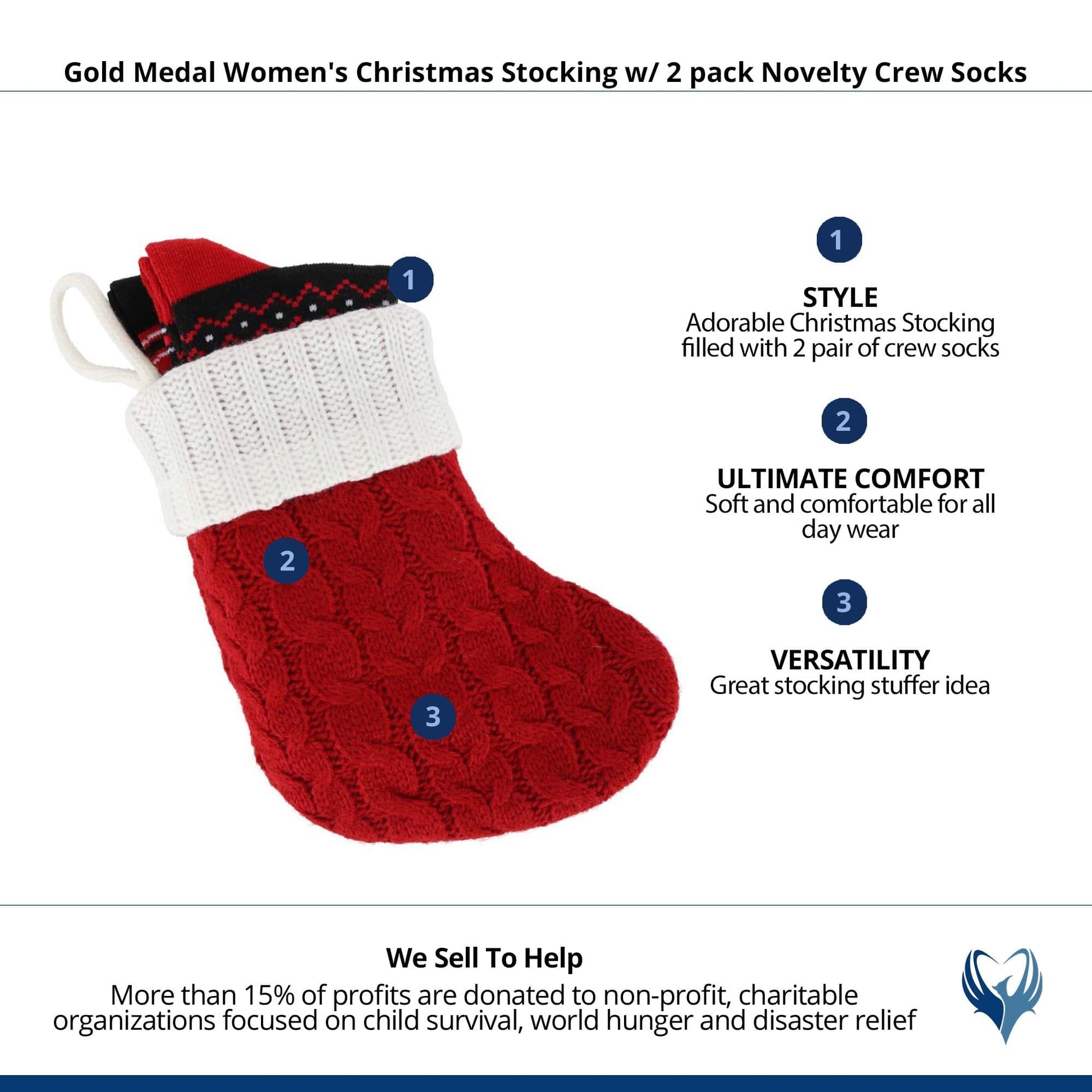 Gold Medal Women's Christmas Stocking w/ 2 pack Novelty Crew Socks - Santa