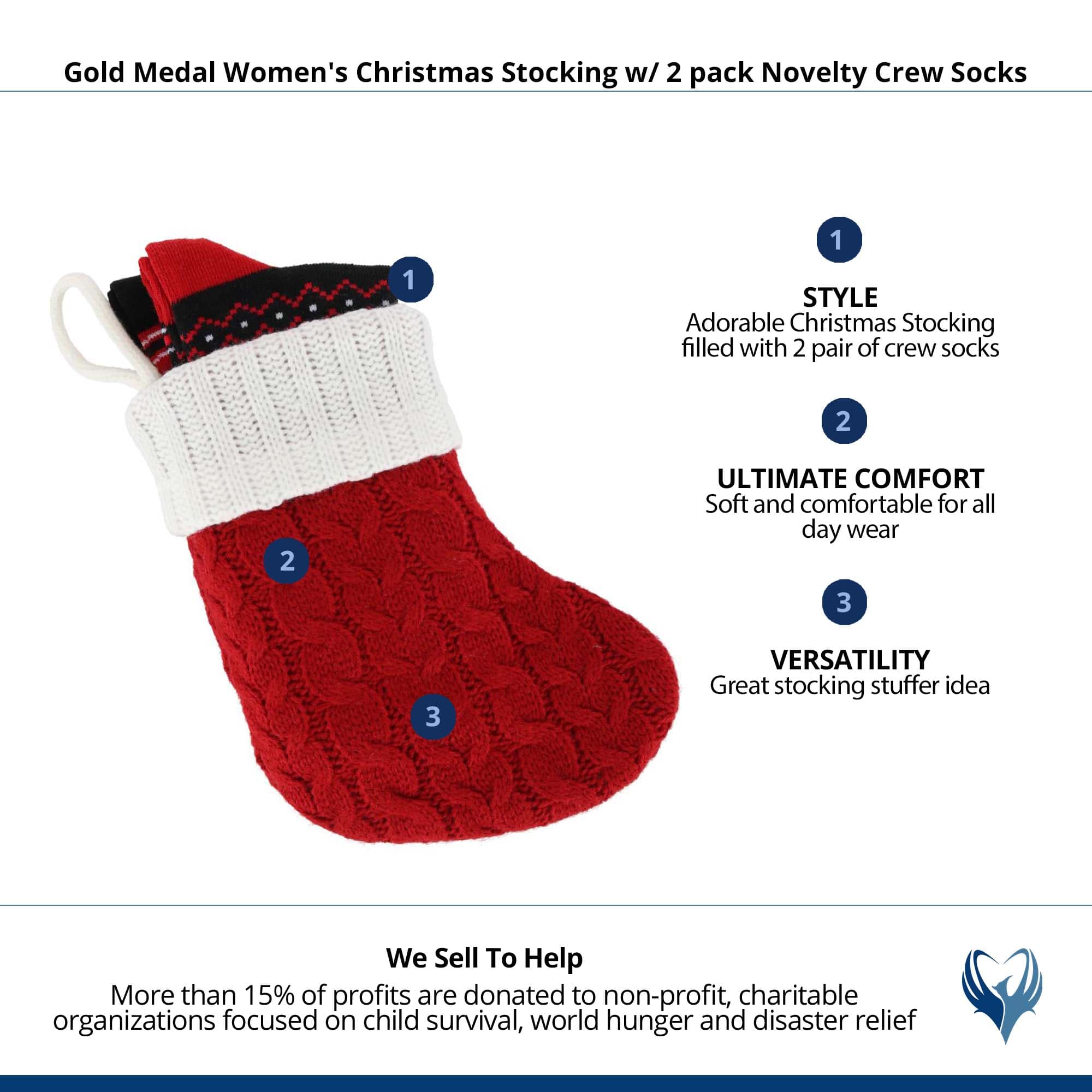 Gold Medal Women's Christmas Stocking w/ 2 pack Novelty Crew Socks - Santa