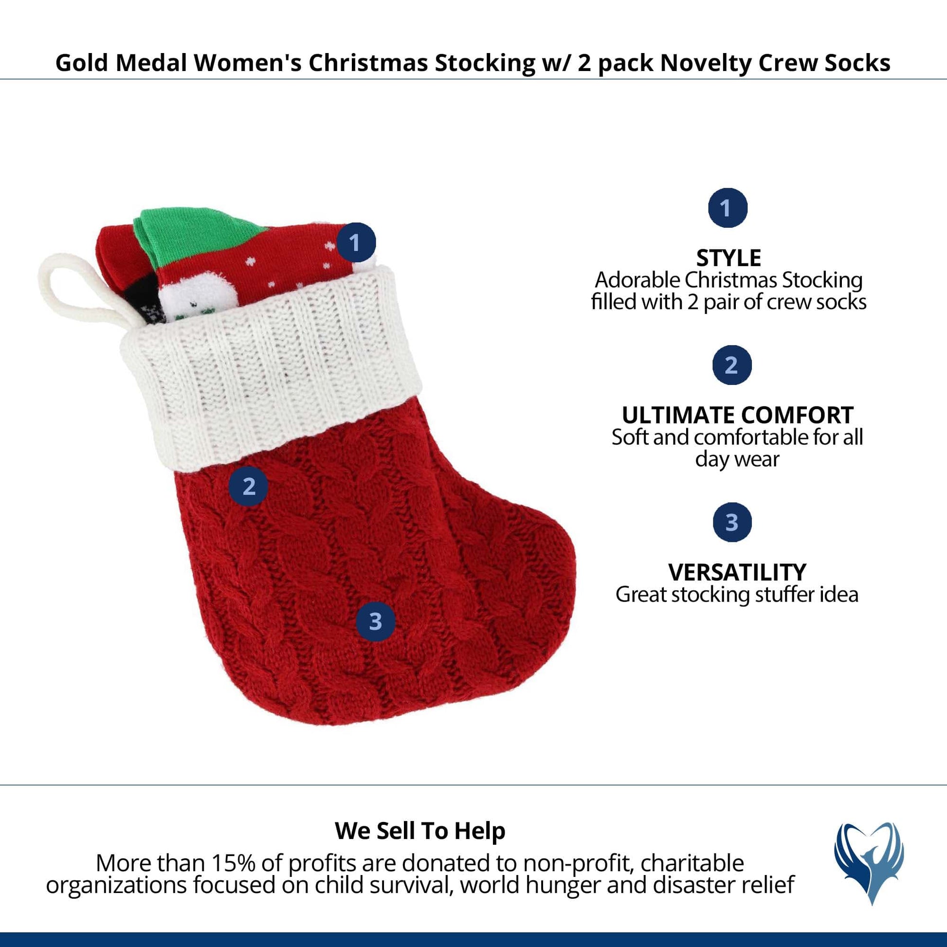 Gold Medal Women's Christmas Stocking w/ 2 pack Novelty Crew Socks - Snowman