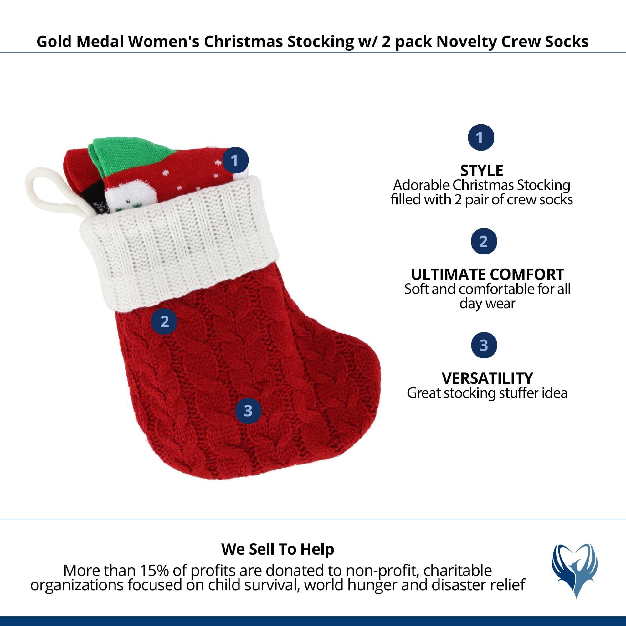 Gold Medal Women's Christmas Stocking w/ 2 pack Novelty Crew Socks - Snowman