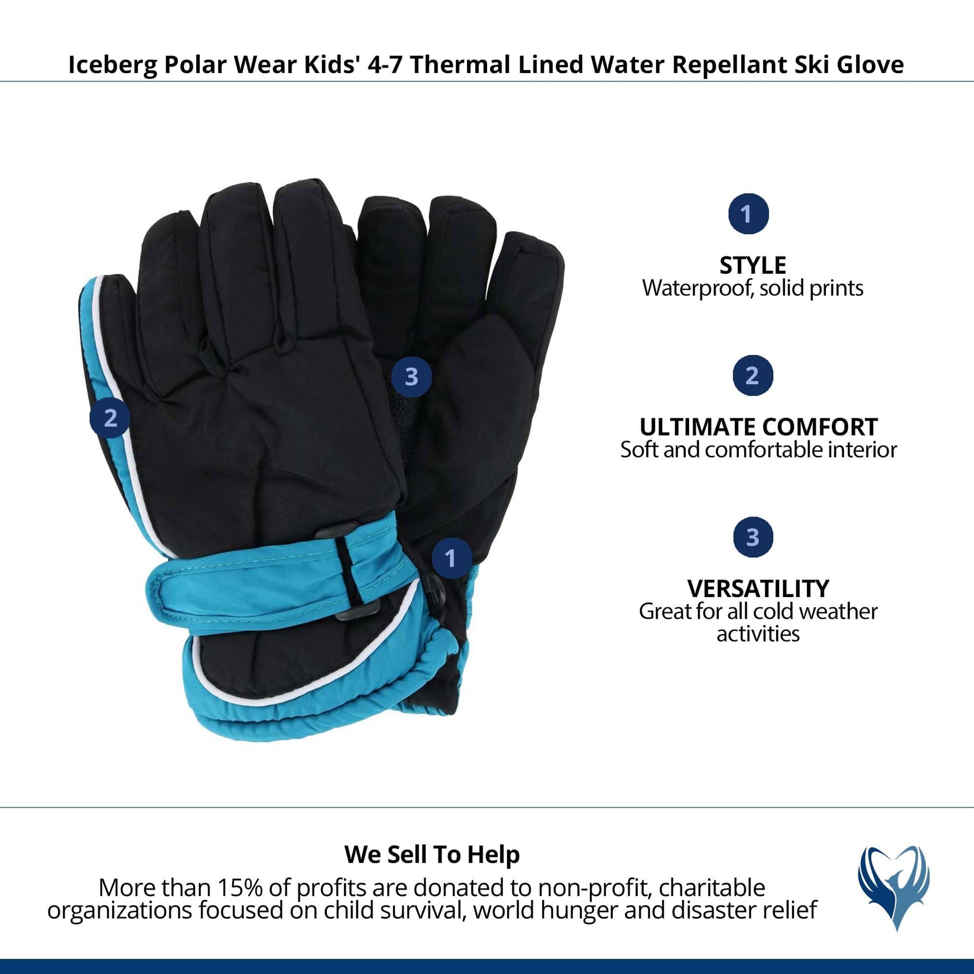 Iceberg Polar Wear Kids' 4-7 Thermal Lined Water Repellant Ski Glove - Aqua