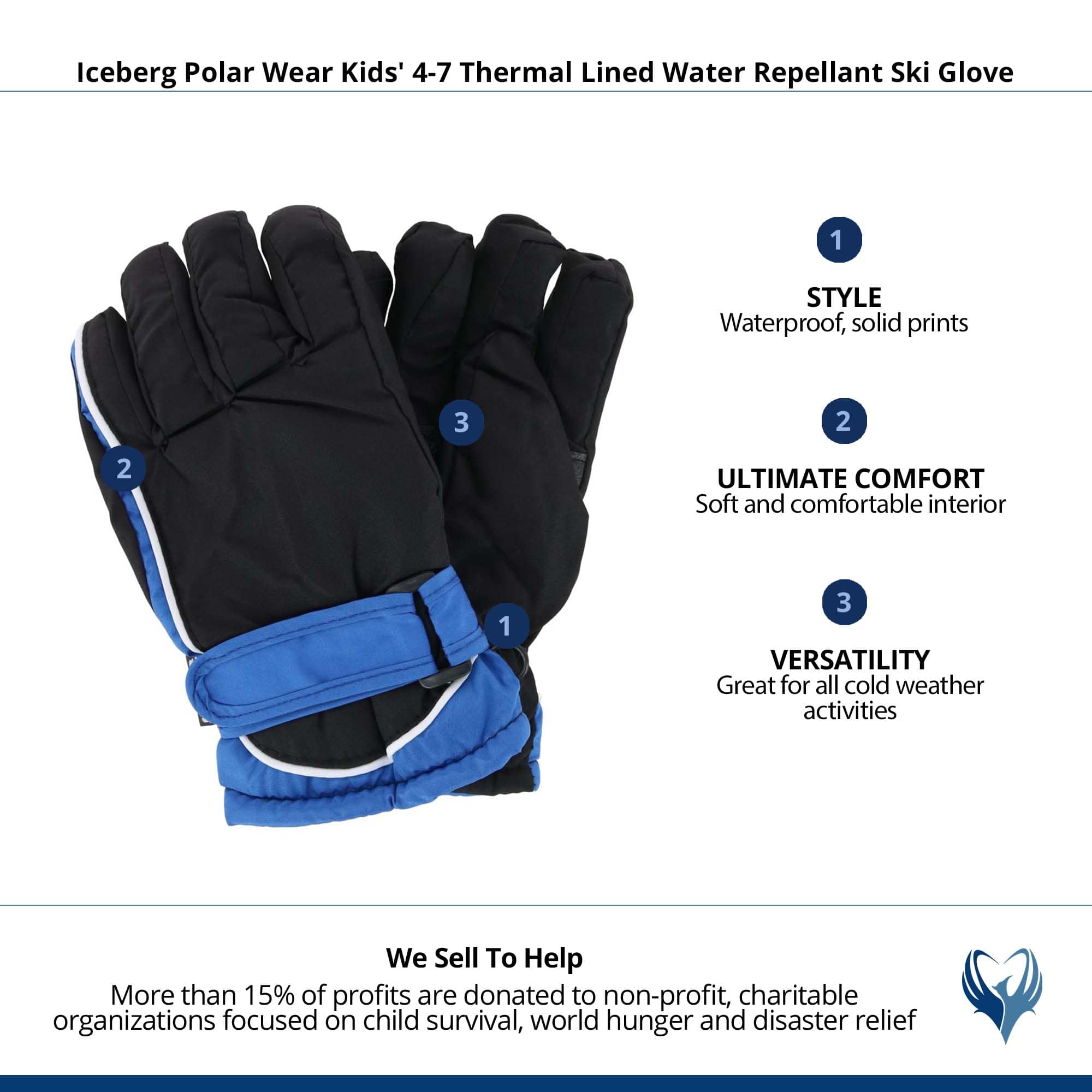 Iceberg Polar Wear Kids' 4-7 Thermal Lined Water Repellant Ski Glove - Blue