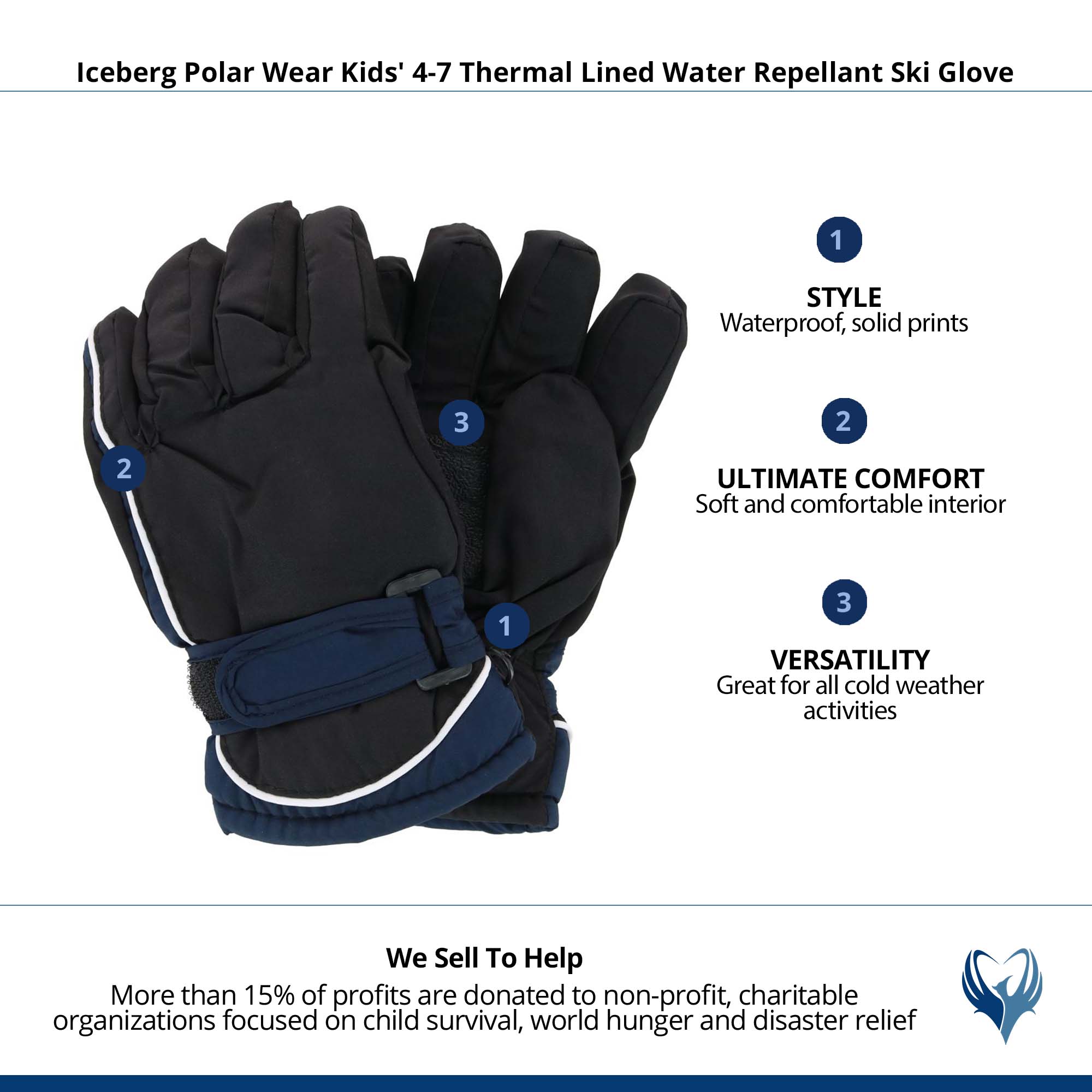 Iceberg Polar Wear Kids' 4-7 Thermal Lined Water Repellant Ski Glove - Navy