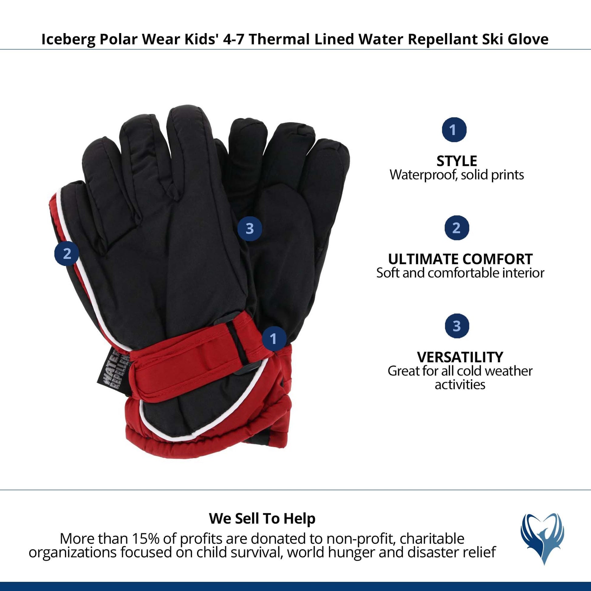 Iceberg Polar Wear Kids' 4-7 Thermal Lined Water Repellant Ski Glove - Red