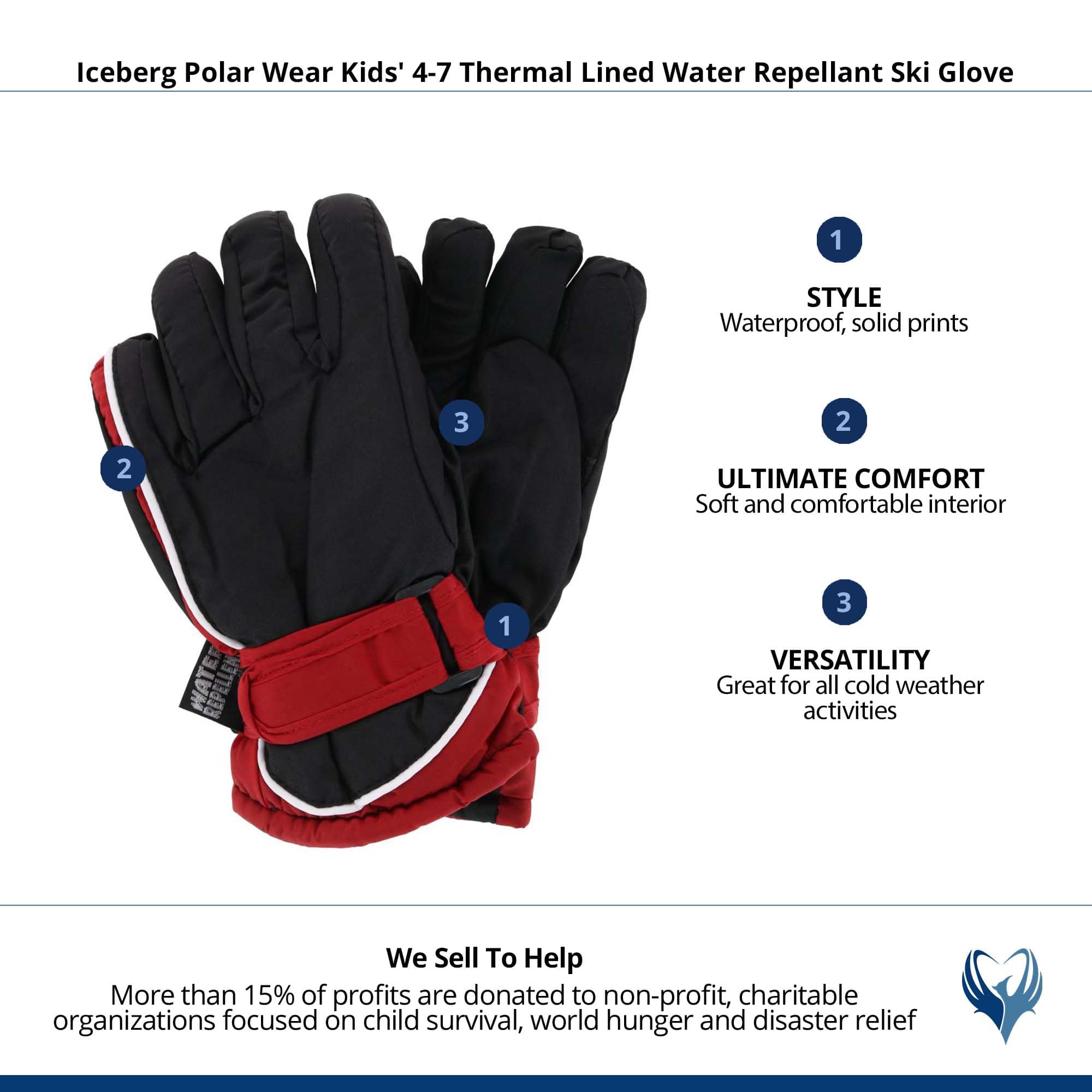 Iceberg Polar Wear Kids' 4-7 Thermal Lined Water Repellant Ski Glove - Red