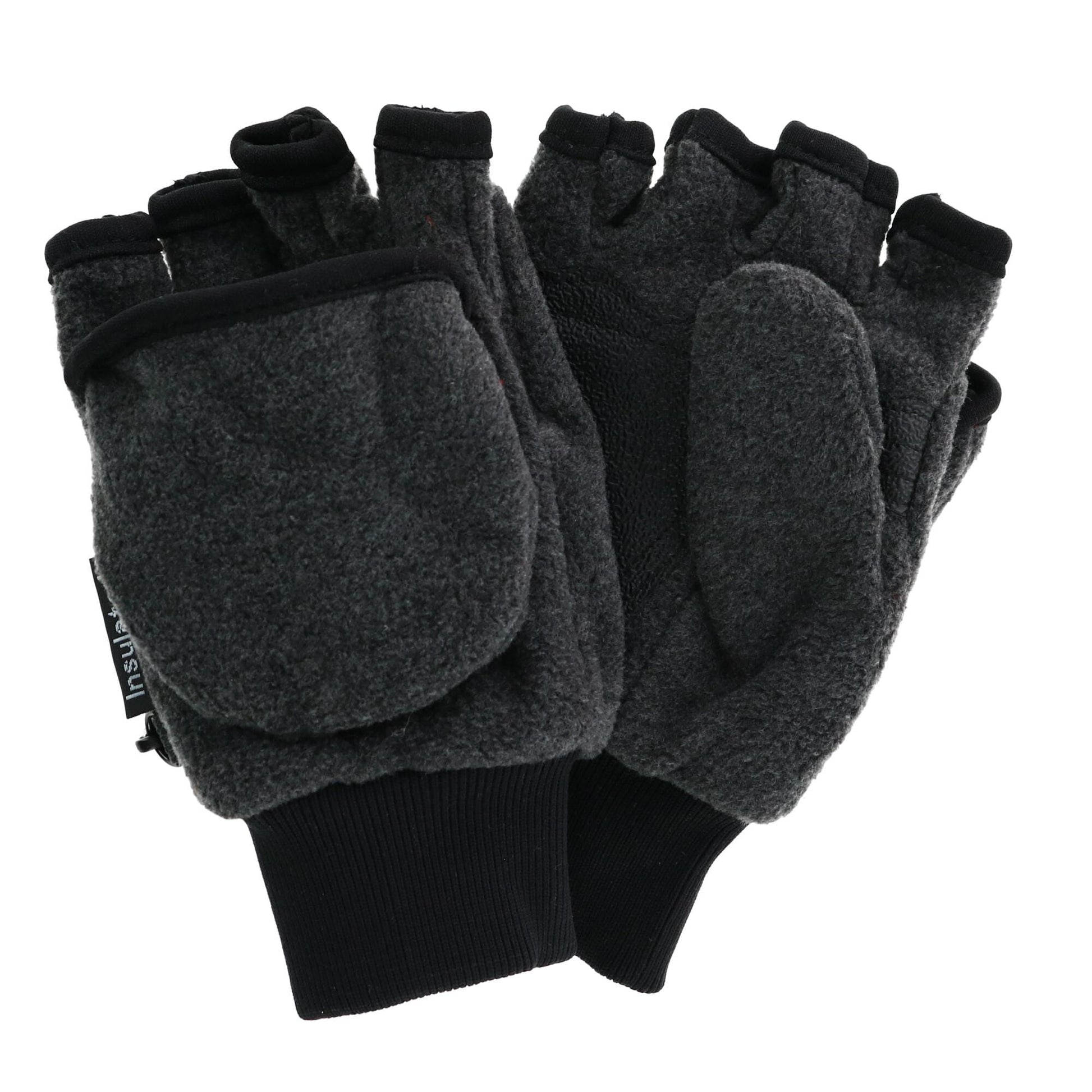 CTM® Kids' and Teens' Fleece Convertible Fingerless Winter Mitten / Gloves - Grey