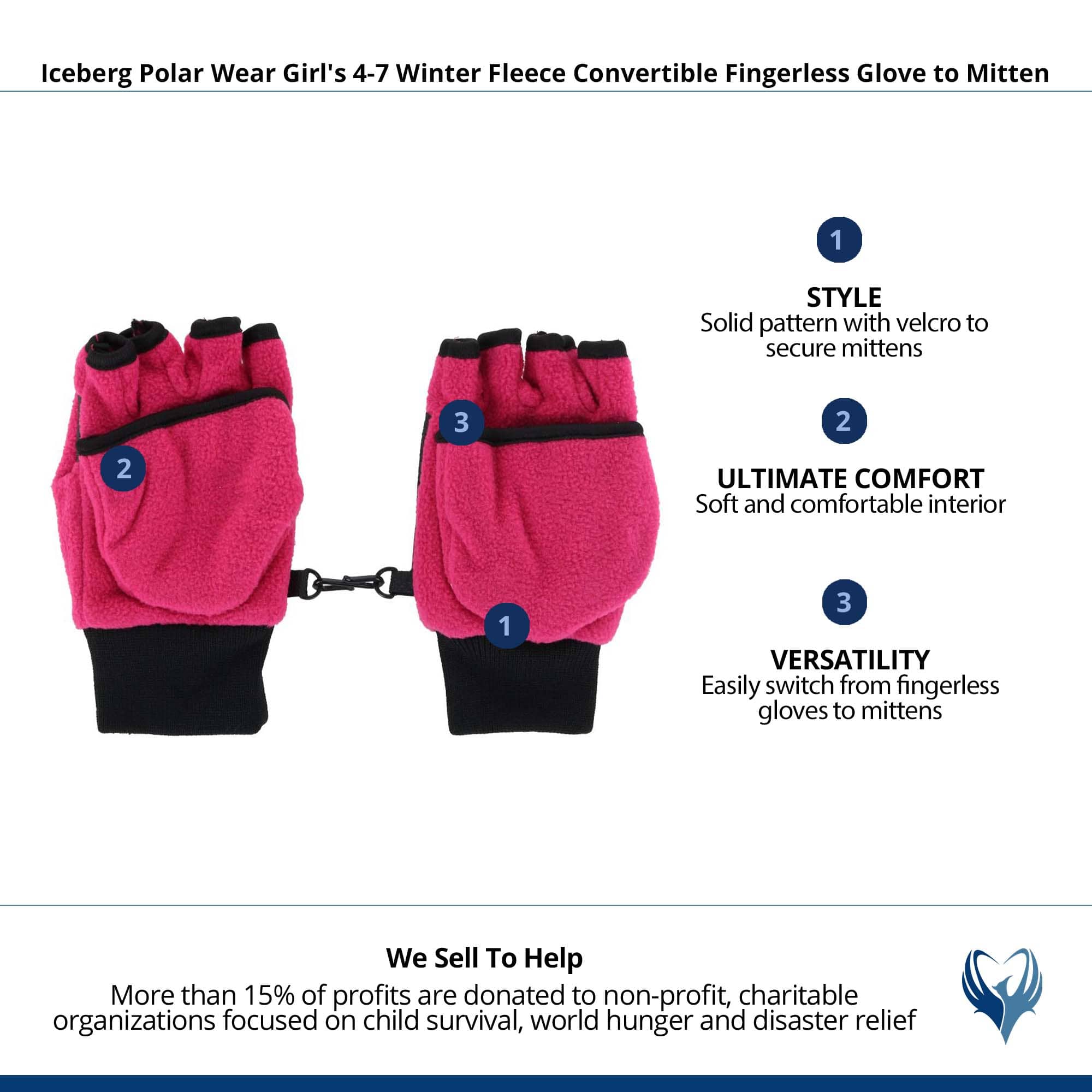 Iceberg Polar Wear Kid's 4-7 Fleece Convertible Fingerless Glove to Mitten - Pink