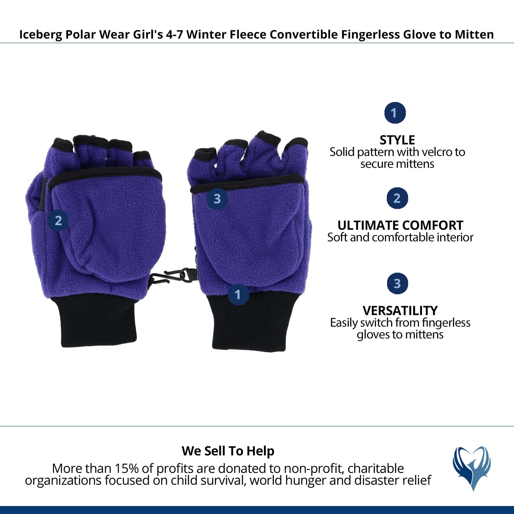 Iceberg Polar Wear Kid's 4-7 Fleece Convertible Fingerless Glove to Mitten - Purple