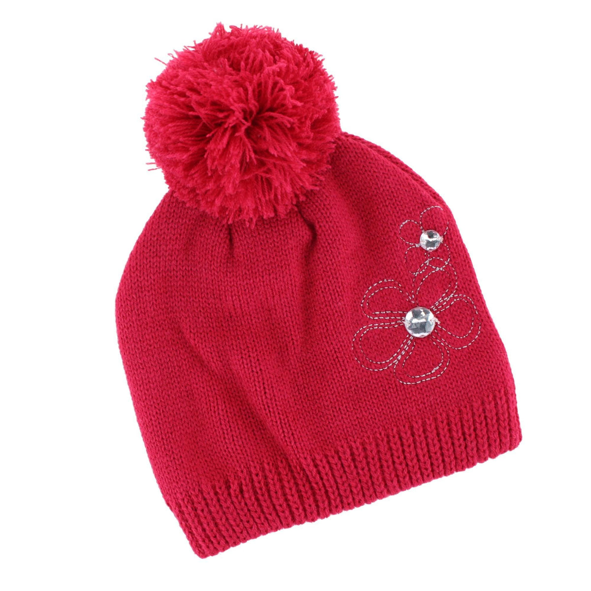 ClimaZer0 Girl's Flower Beanie Hat Scarf and Gloves Winter Set - Dark Pink