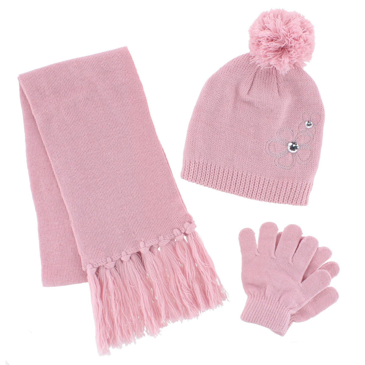 ClimaZer0 Girl's Flower Beanie Hat Scarf and Gloves Winter Set