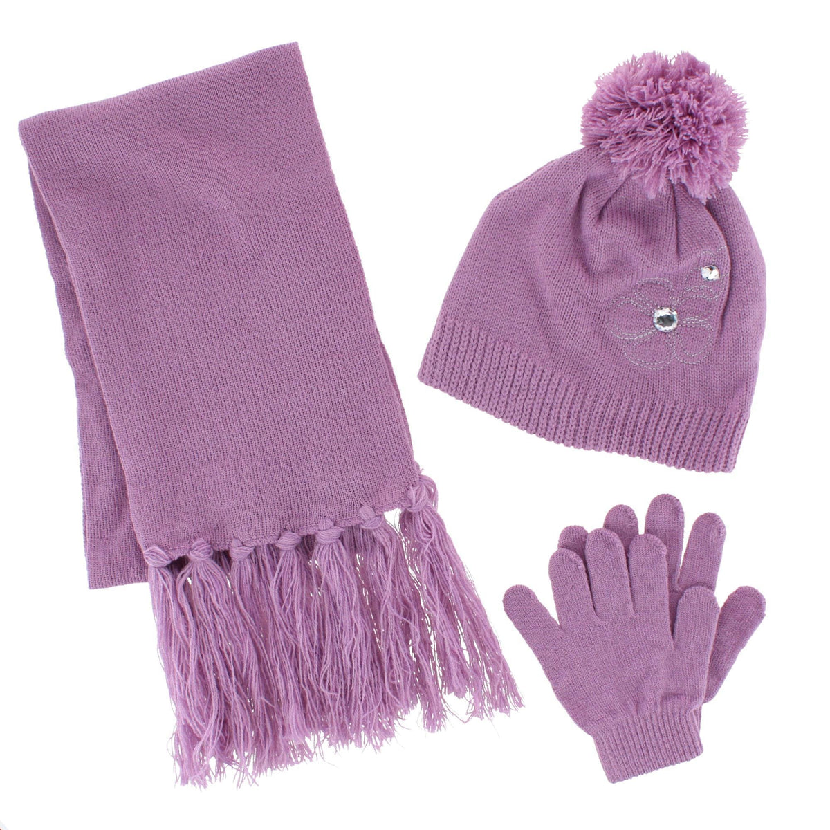 ClimaZer0 Girl's Flower Beanie Hat Scarf and Gloves Winter Set