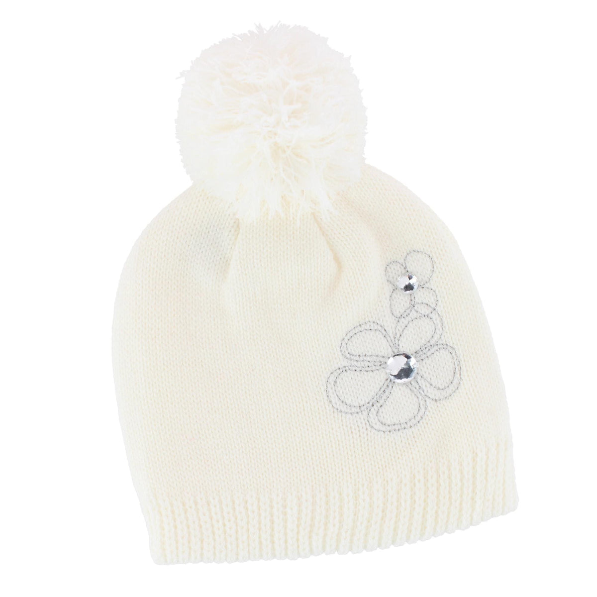 ClimaZer0 Girl's Flower Beanie Hat Scarf and Gloves Winter Set - White