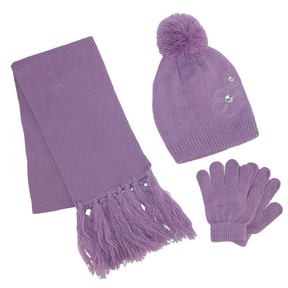 Girl's Flower Beanie Hat Scarf and Gloves Winter Set