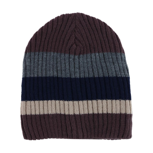 Men's Heavy Knit Wool Blend Striped Winter Beanie Hat