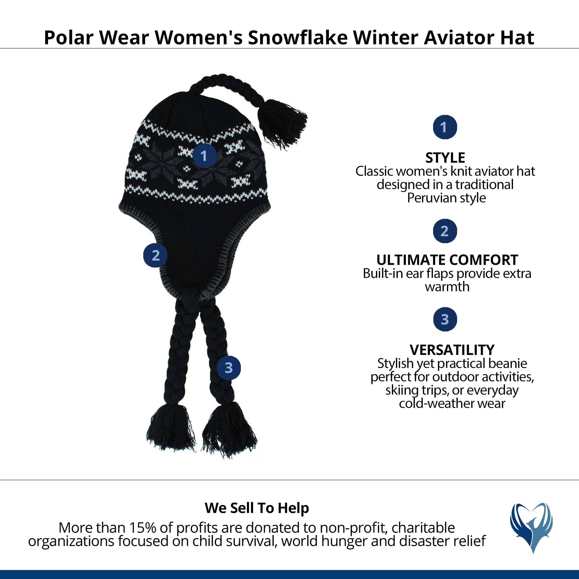 Polar Wear Women's Snowflake Winter Aviator Hat - Black