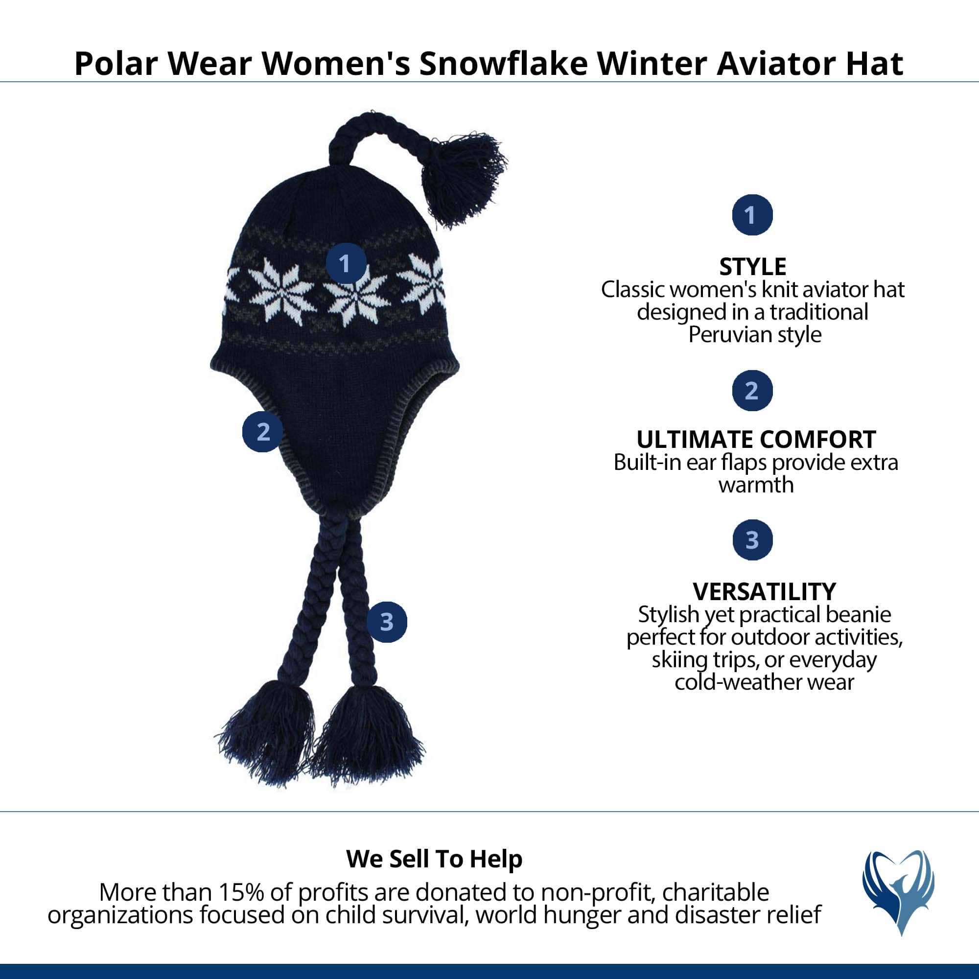 Polar Wear Women's Snowflake Winter Aviator Hat - Navy