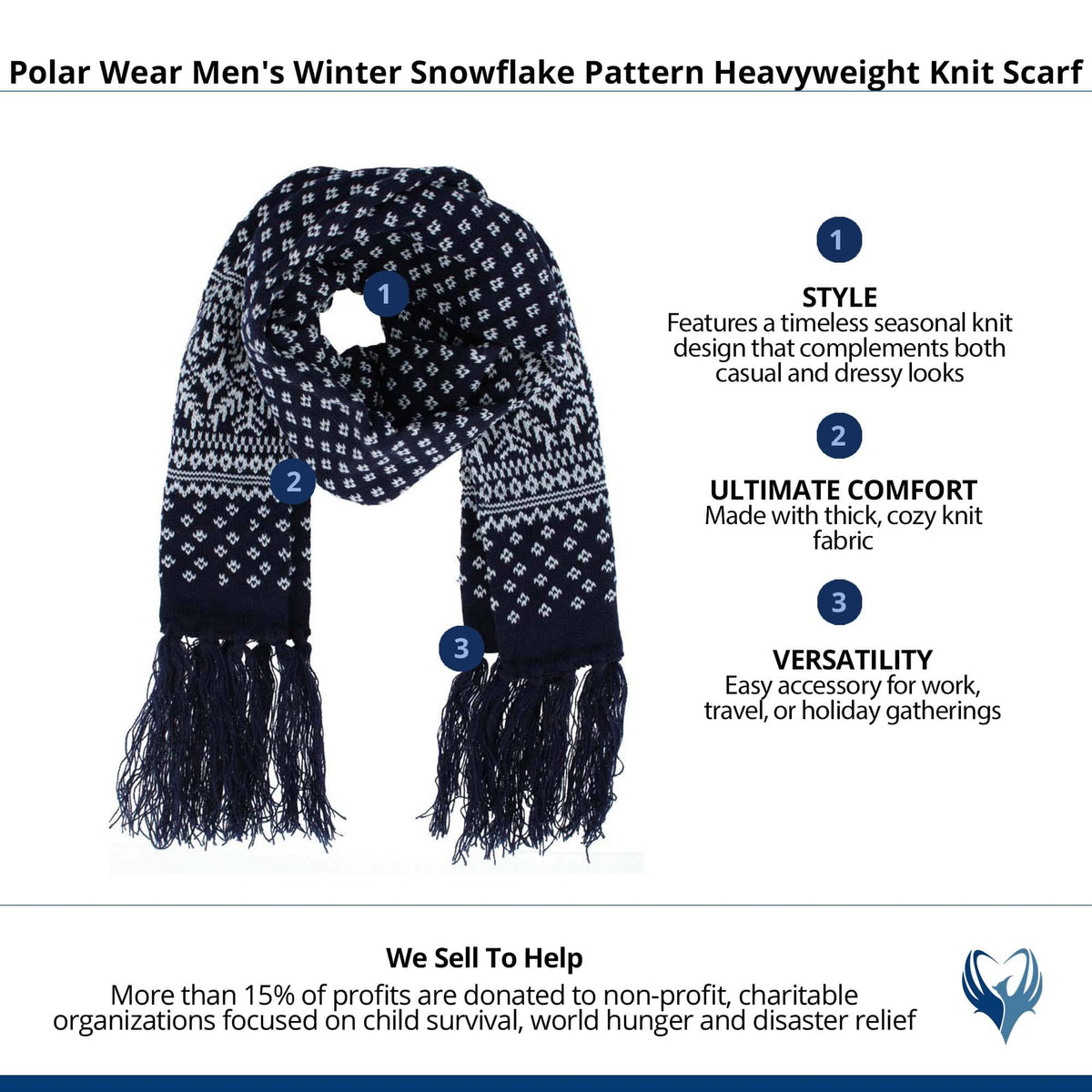 Polar Wear Men's Winter Snowflake Pattern Heavyweight Knit Scarf - Navy