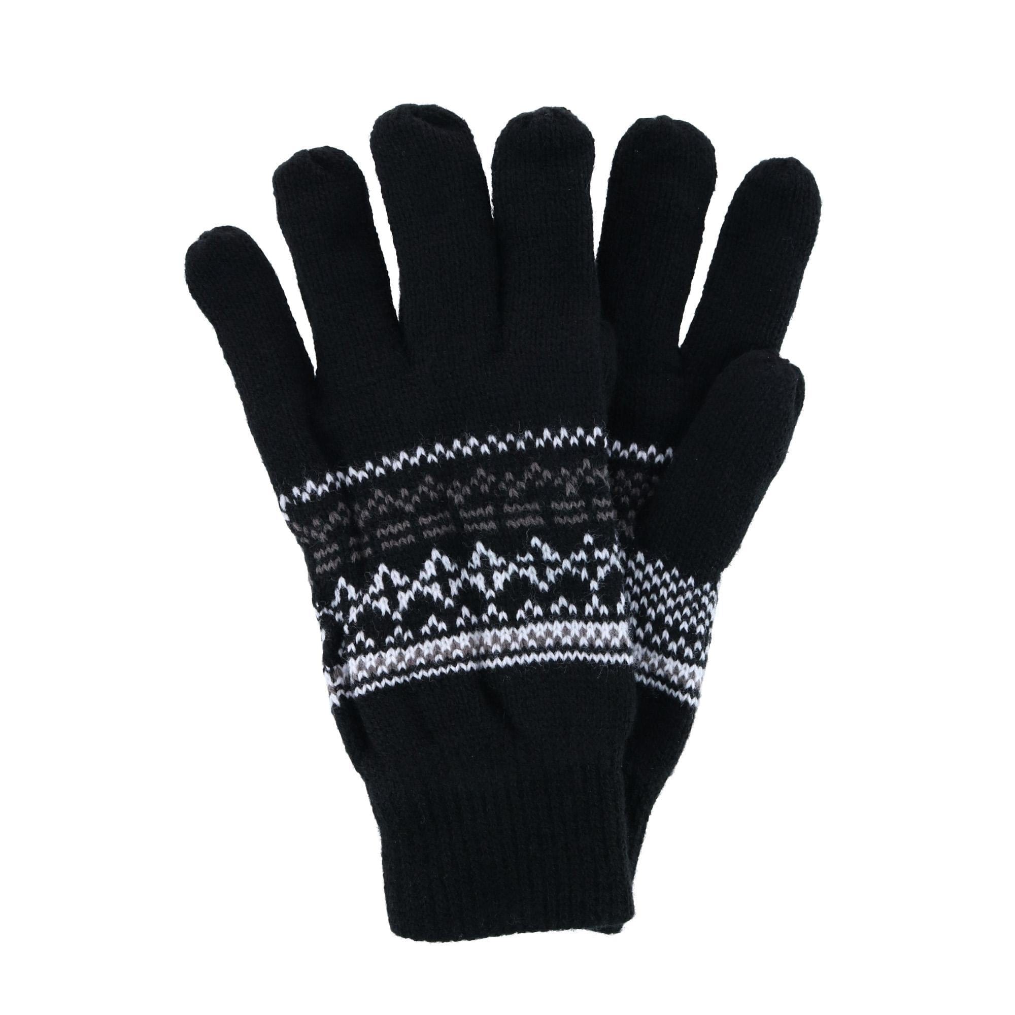 CTM® Men's Heavy Knit Winter Pattern Helmet Hat and Glove Set - Black