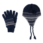 Men's Heavy Knit Winter Pattern Helmet Hat and Glove Set