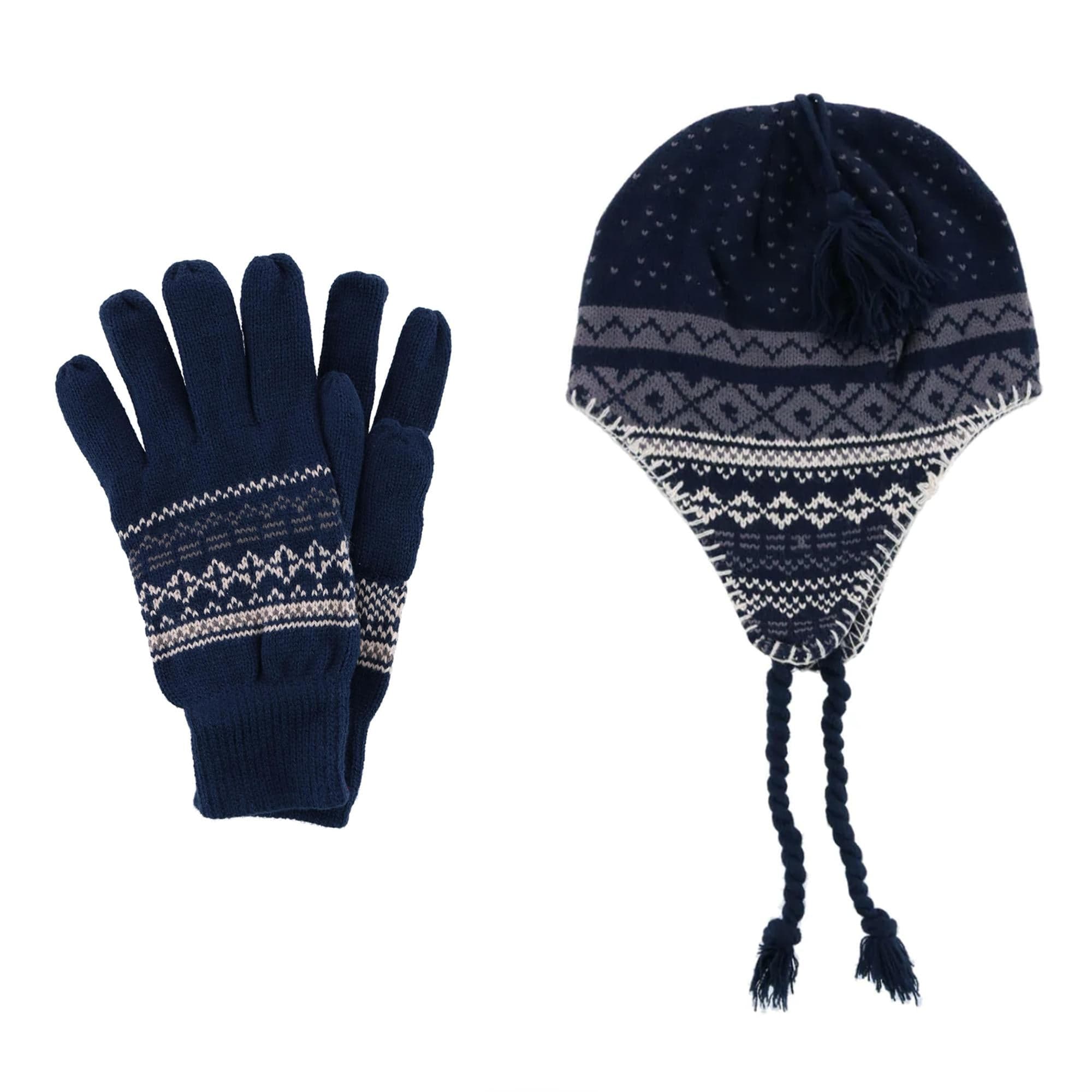 CTM® Men's Heavy Knit Winter Pattern Helmet Hat and Glove Set - Men's Heavy Knit Winter Pattern Helmet Hat and Glove Set