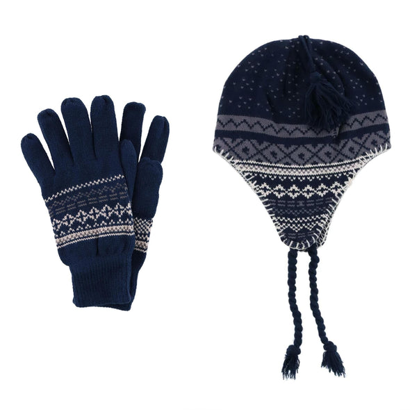 Men's Heavy Knit Winter Pattern Helmet Hat and Glove Set
