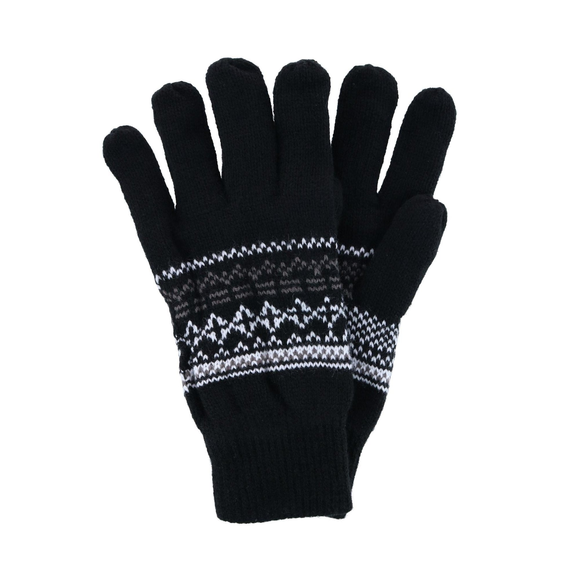 CTM® Men's Heavy Knit Winter Pattern Hat Glove and Scarf Set - Black