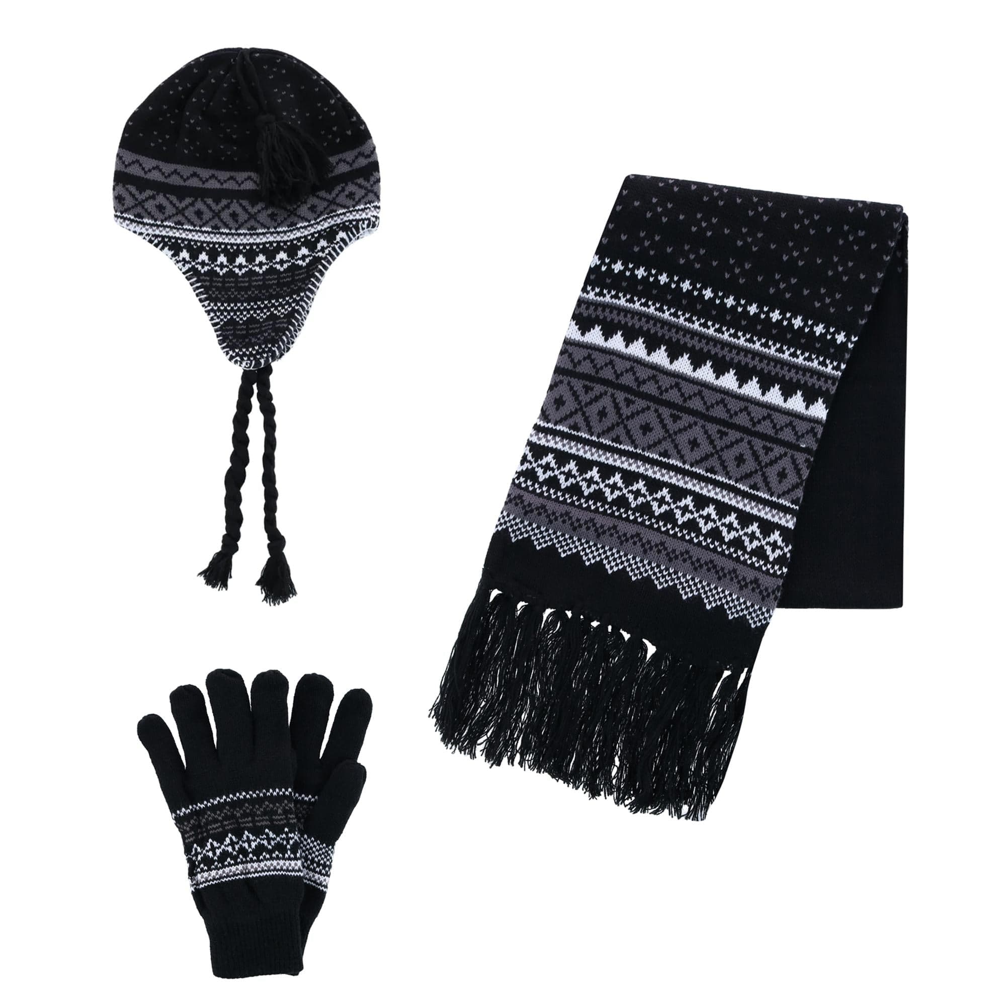CTM® Men's Heavy Knit Winter Pattern Hat Glove and Scarf Set - Men's Heavy Knit Winter Pattern Hat Glove and Scarf Set