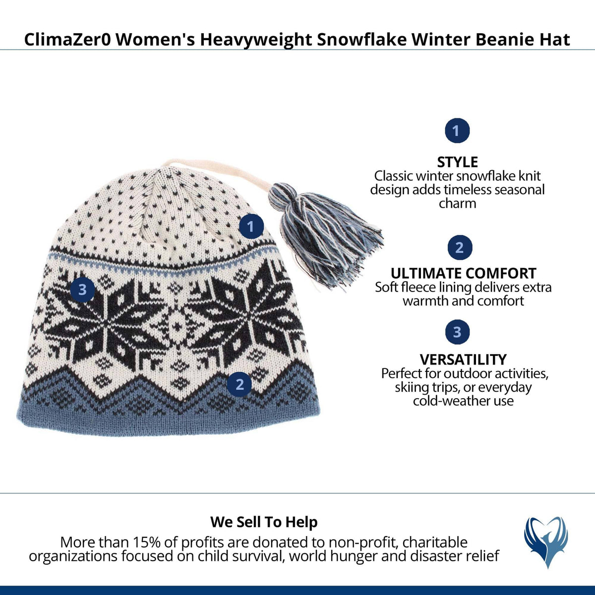 ClimaZer0 Women's Heavyweight Snowflake Winter Beanie Hat - Blue