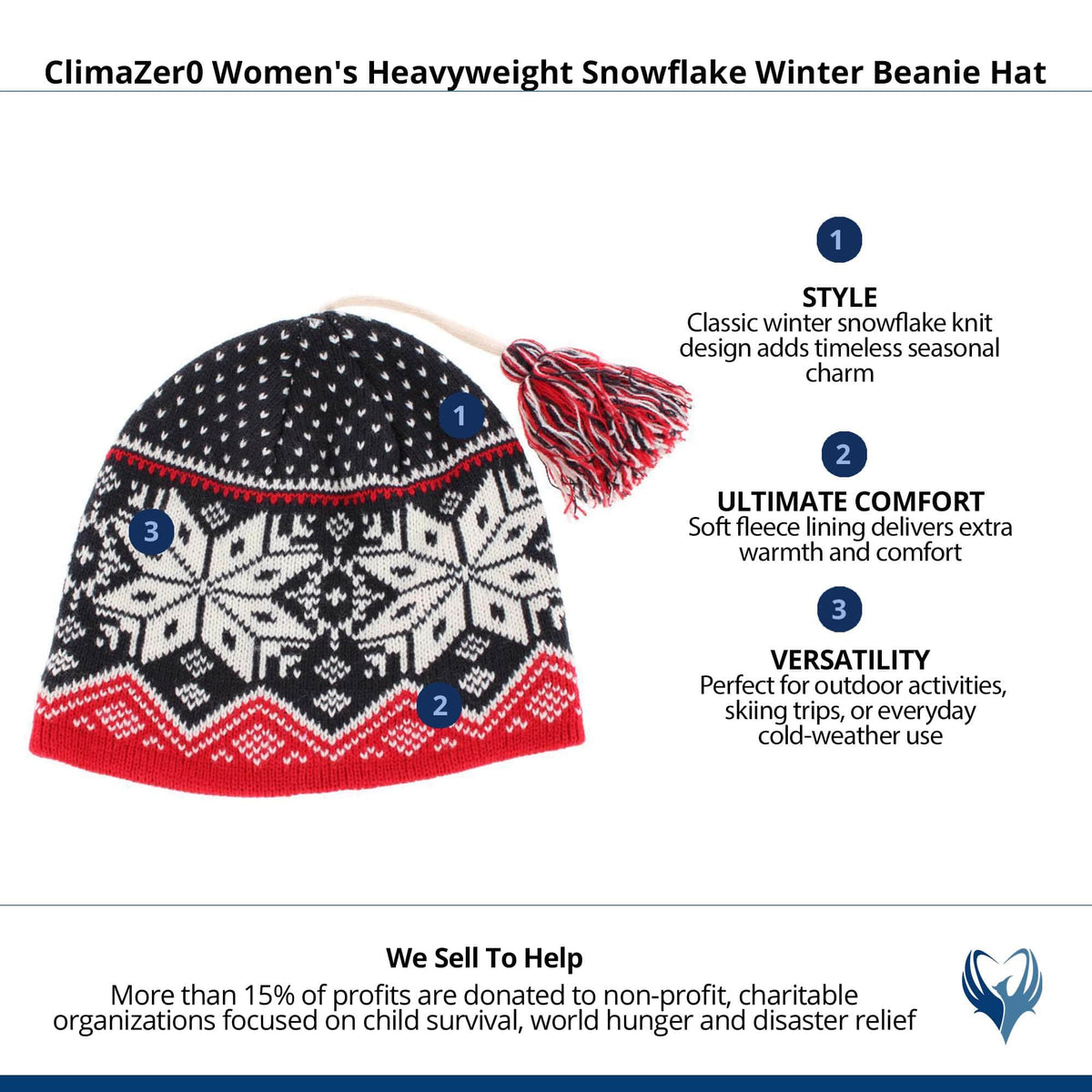 ClimaZer0 Women's Heavyweight Snowflake Winter Beanie Hat - Navy
