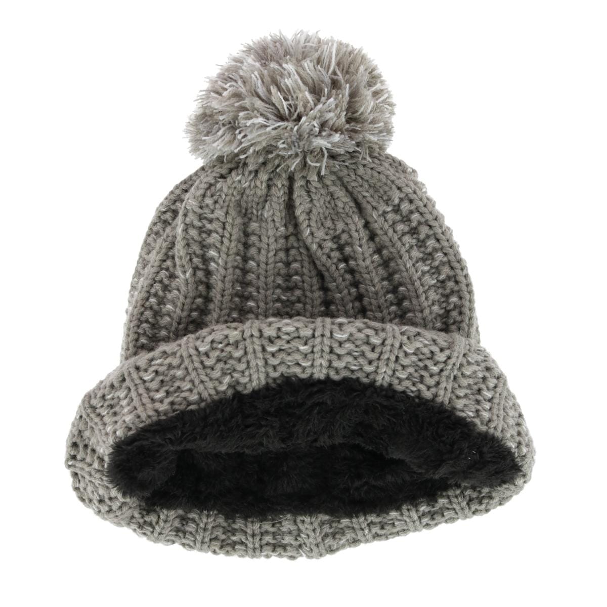ClimaZer0 Women's Sherpa Lined Knit Winter Beanie Pom Hat - Gray
