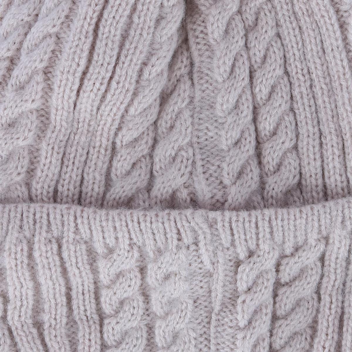 CTM® Women's Knit Winter Beanie with Cuff and Synthetic Fur Pom - Beige