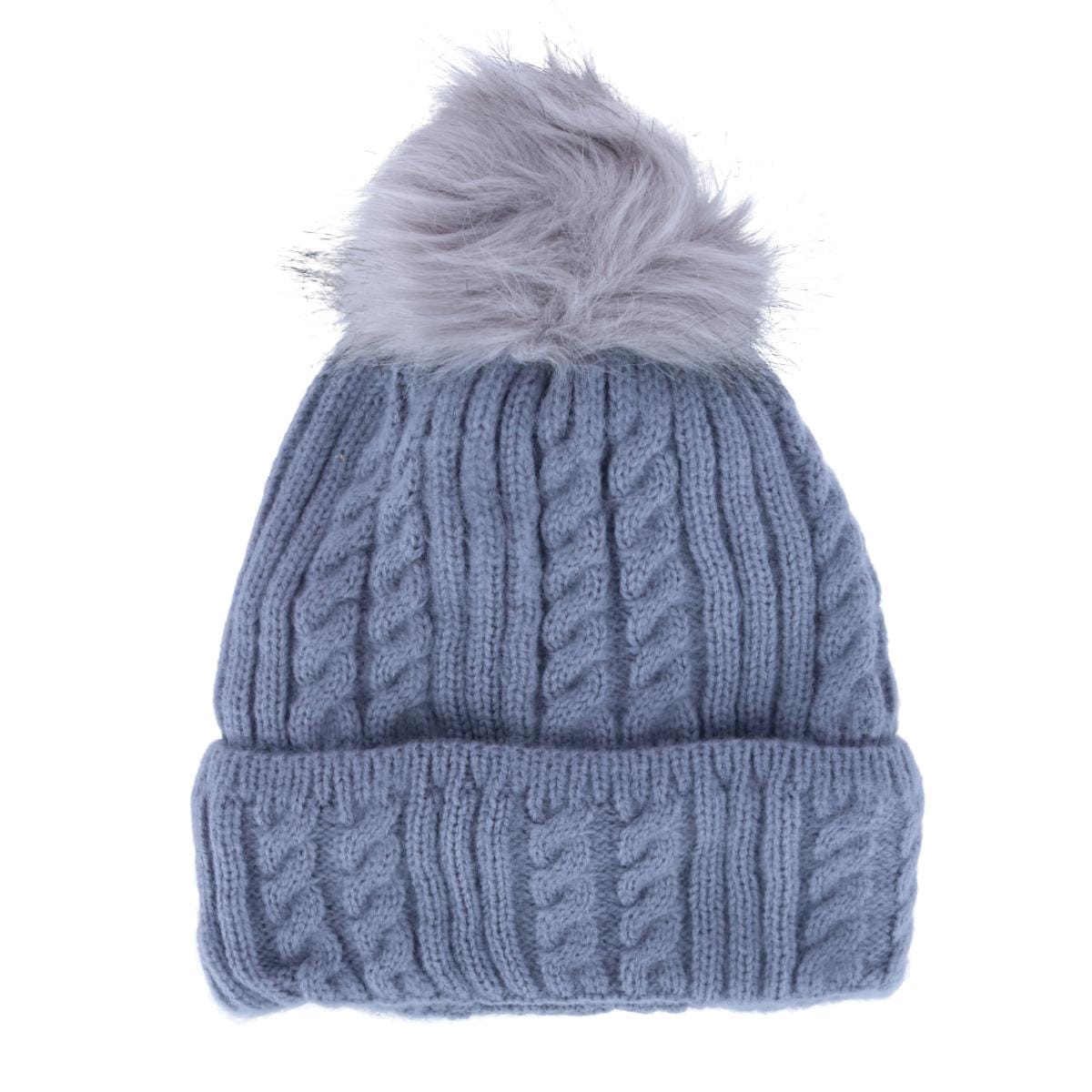 CTM® Women's Knit Winter Beanie with Cuff and Synthetic Fur Pom - Gray