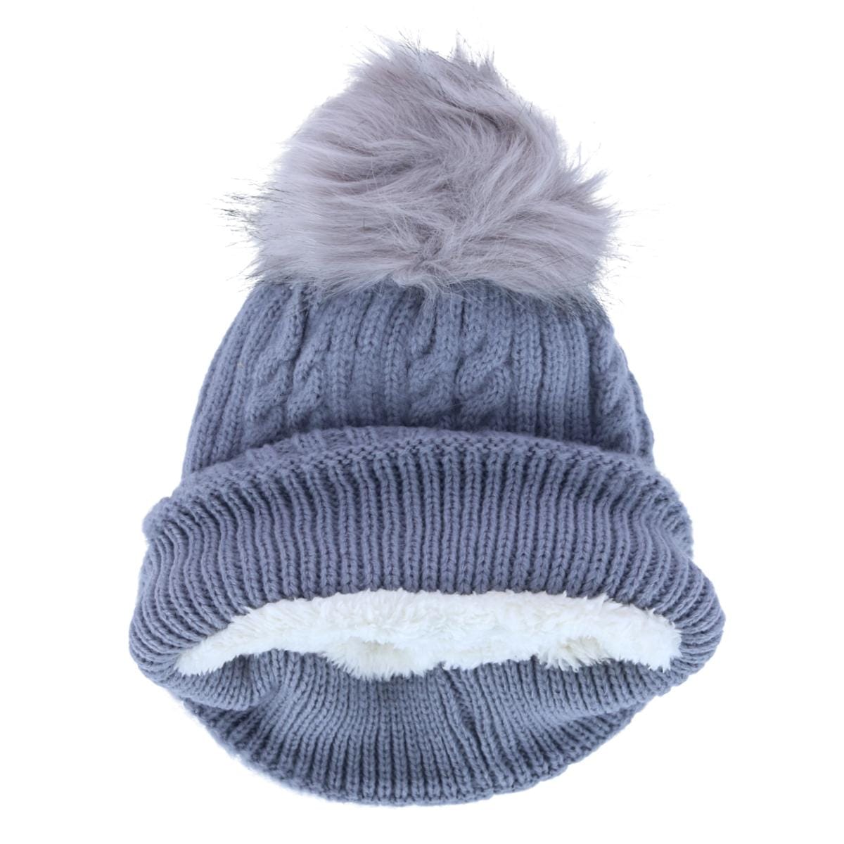 CTM® Women's Knit Winter Beanie with Cuff and Synthetic Fur Pom - Gray