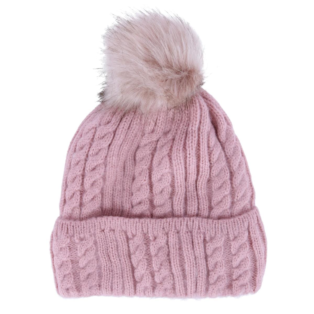 CTM® Women's Knit Winter Beanie with Cuff and Synthetic Fur Pom - Pink