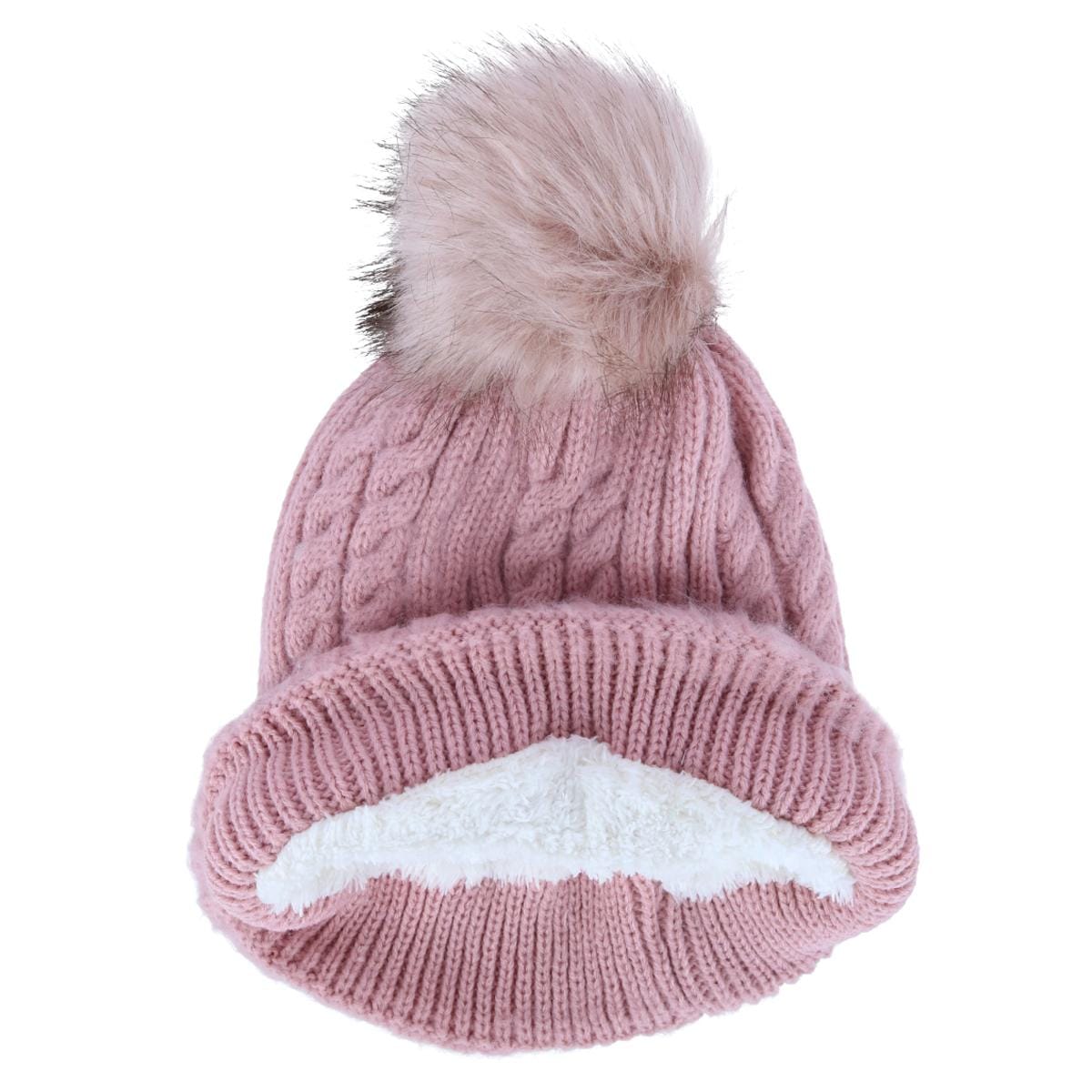 CTM® Women's Knit Winter Beanie with Cuff and Synthetic Fur Pom - Pink