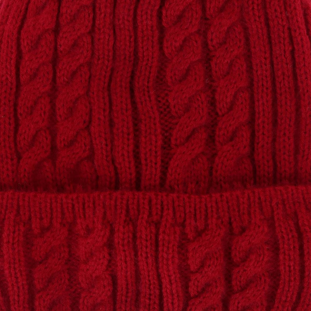 CTM® Women's Knit Winter Beanie with Cuff and Synthetic Fur Pom - Red