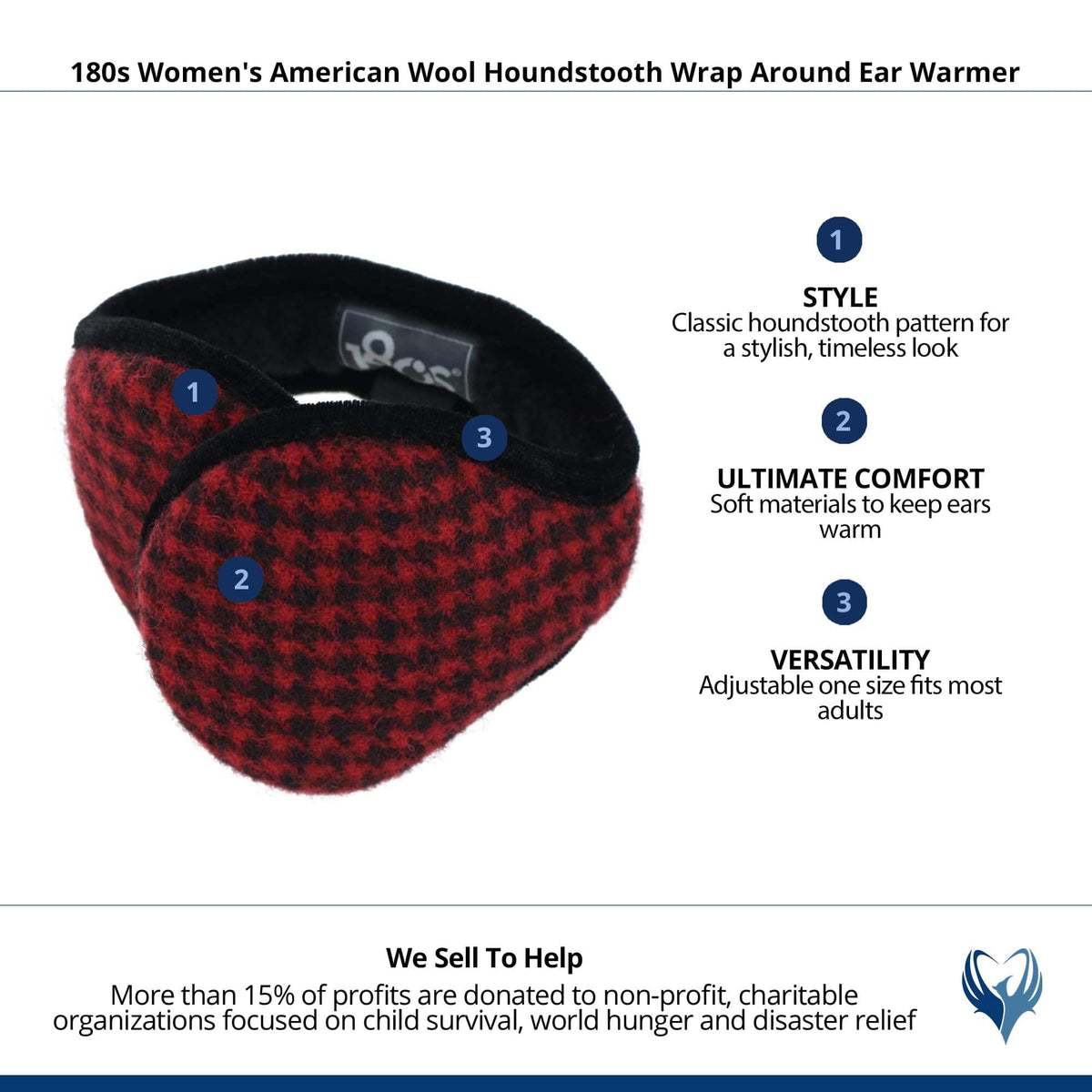 180s Women's American Wool Houndstooth Wrap Around Ear Warmer - Red