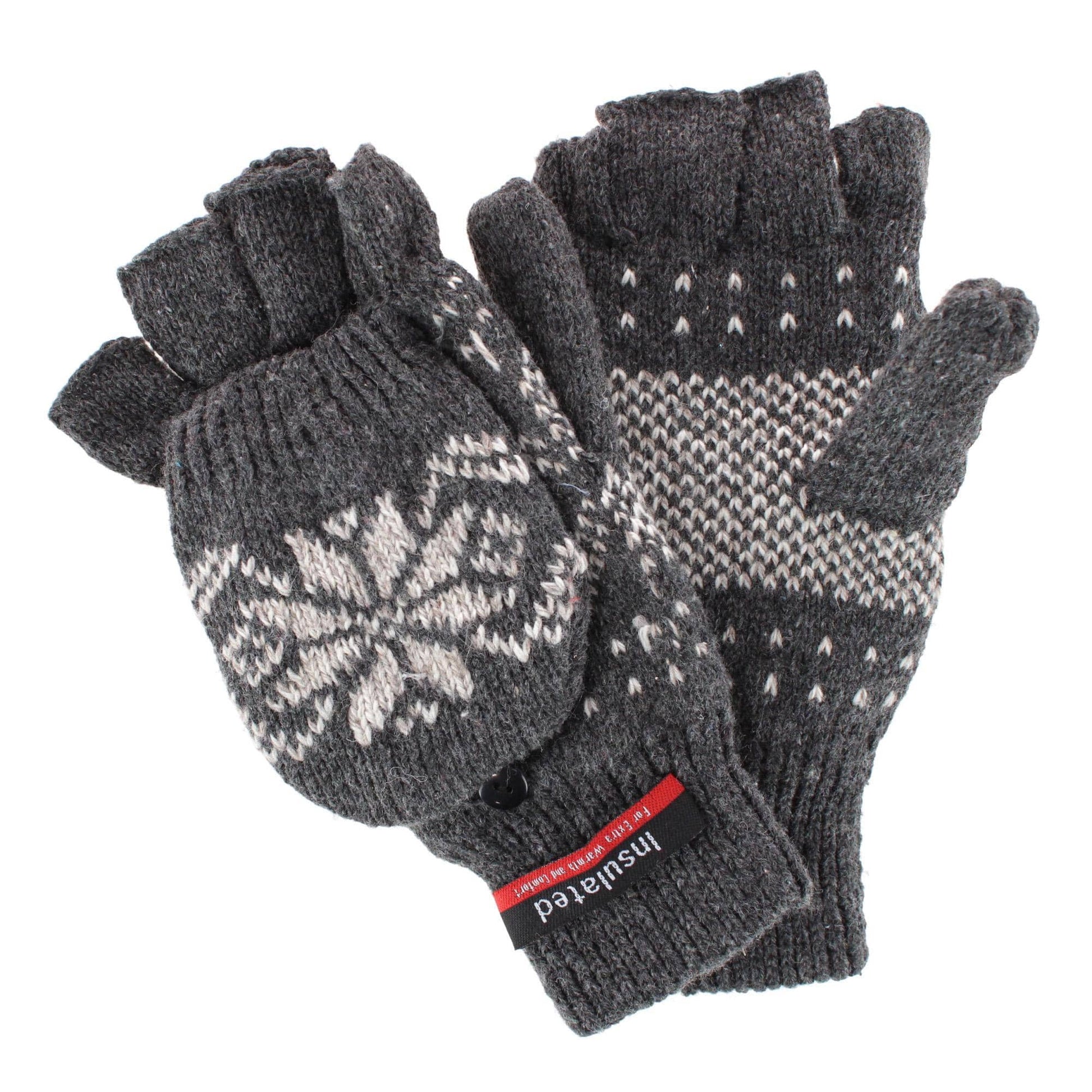 Iceberg Polar Wear Men's Convertible Wool Blend Winter Mittens Snowflake