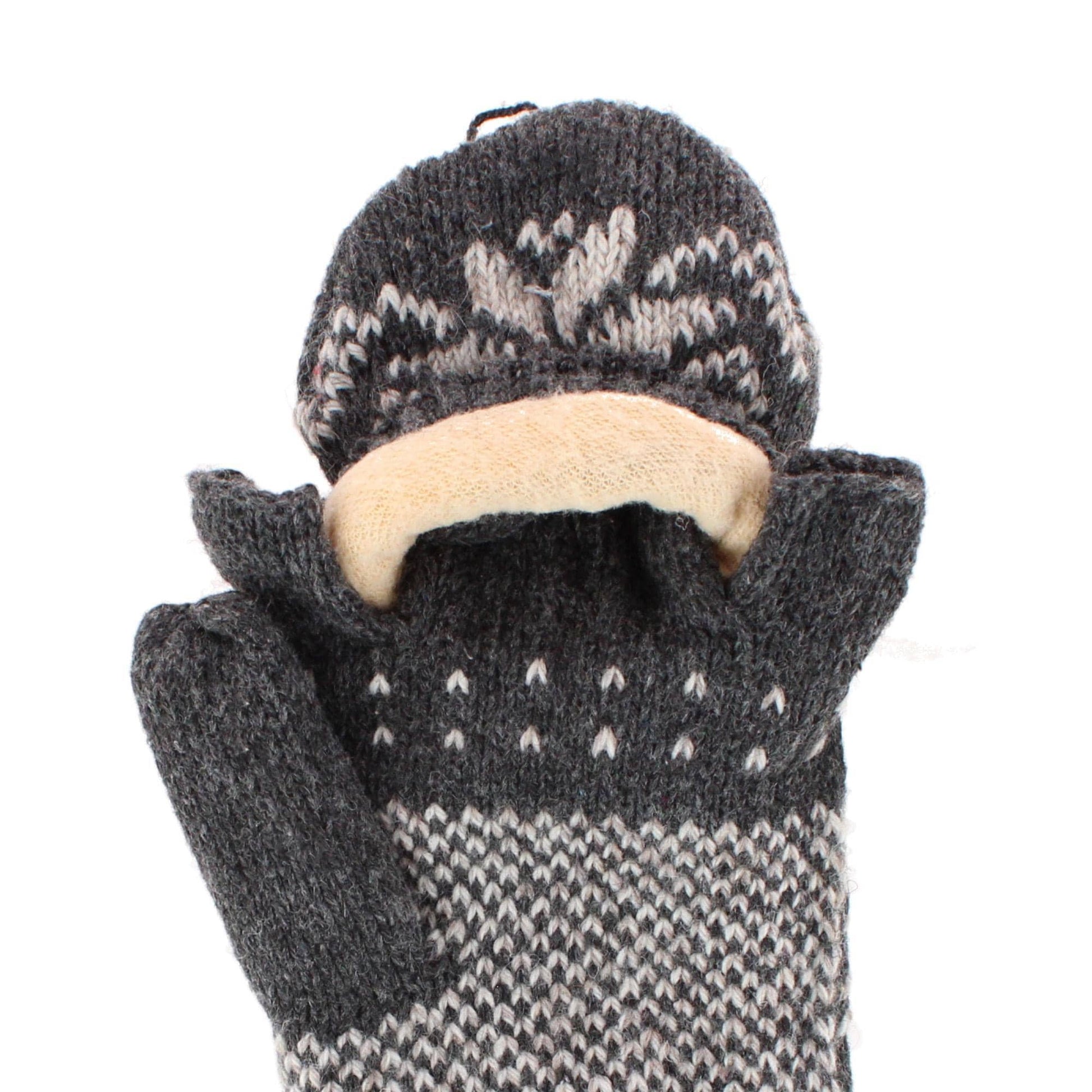 Iceberg Polar Wear Men's Convertible Wool Blend Winter Mittens Snowflake - Charcoal