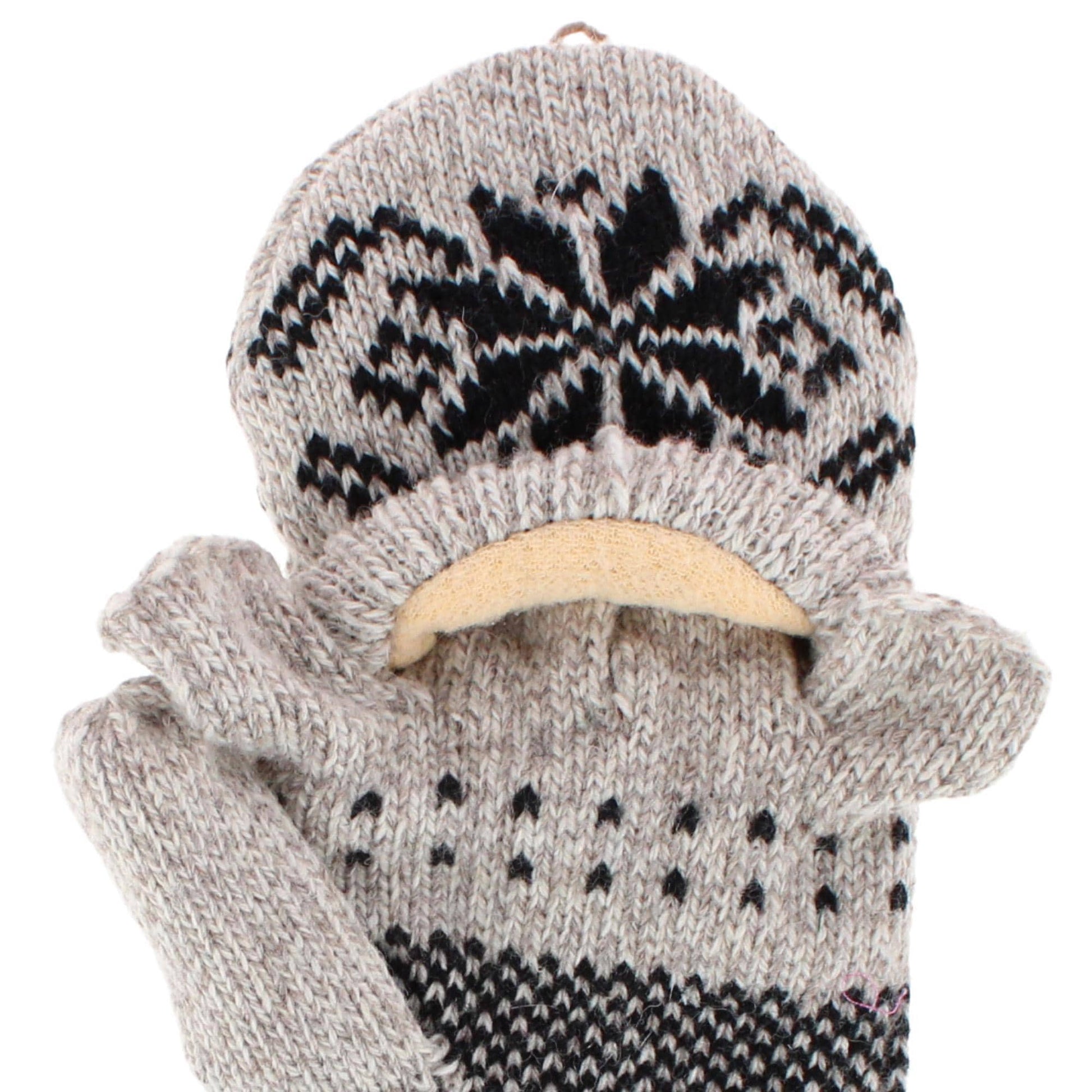 Iceberg Polar Wear Men's Convertible Wool Blend Winter Mittens Snowflake - Oatmeal