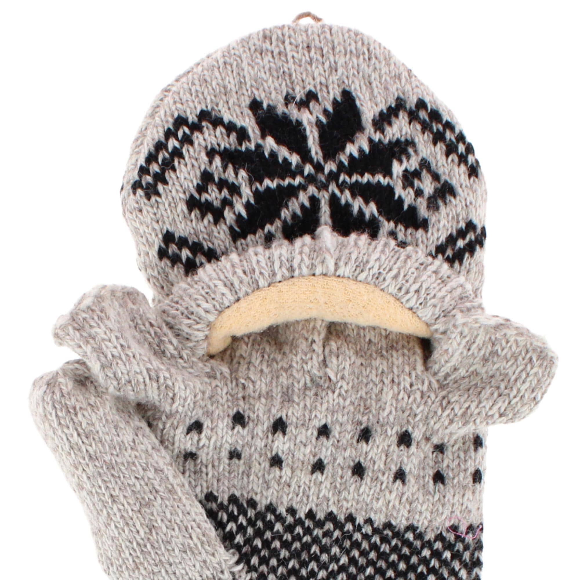 Iceberg Polar Wear Men's Convertible Wool Blend Winter Mittens Snowflake - Oatmeal