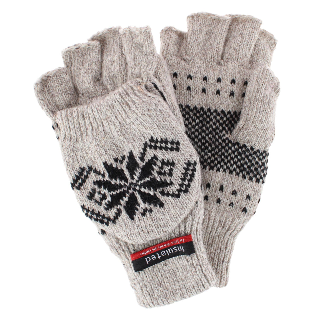 Iceberg Polar Wear Men's Convertible Wool Blend Winter Mittens Snowflake - Men's Convertible Wool Blend Winter Mittens Snowflake