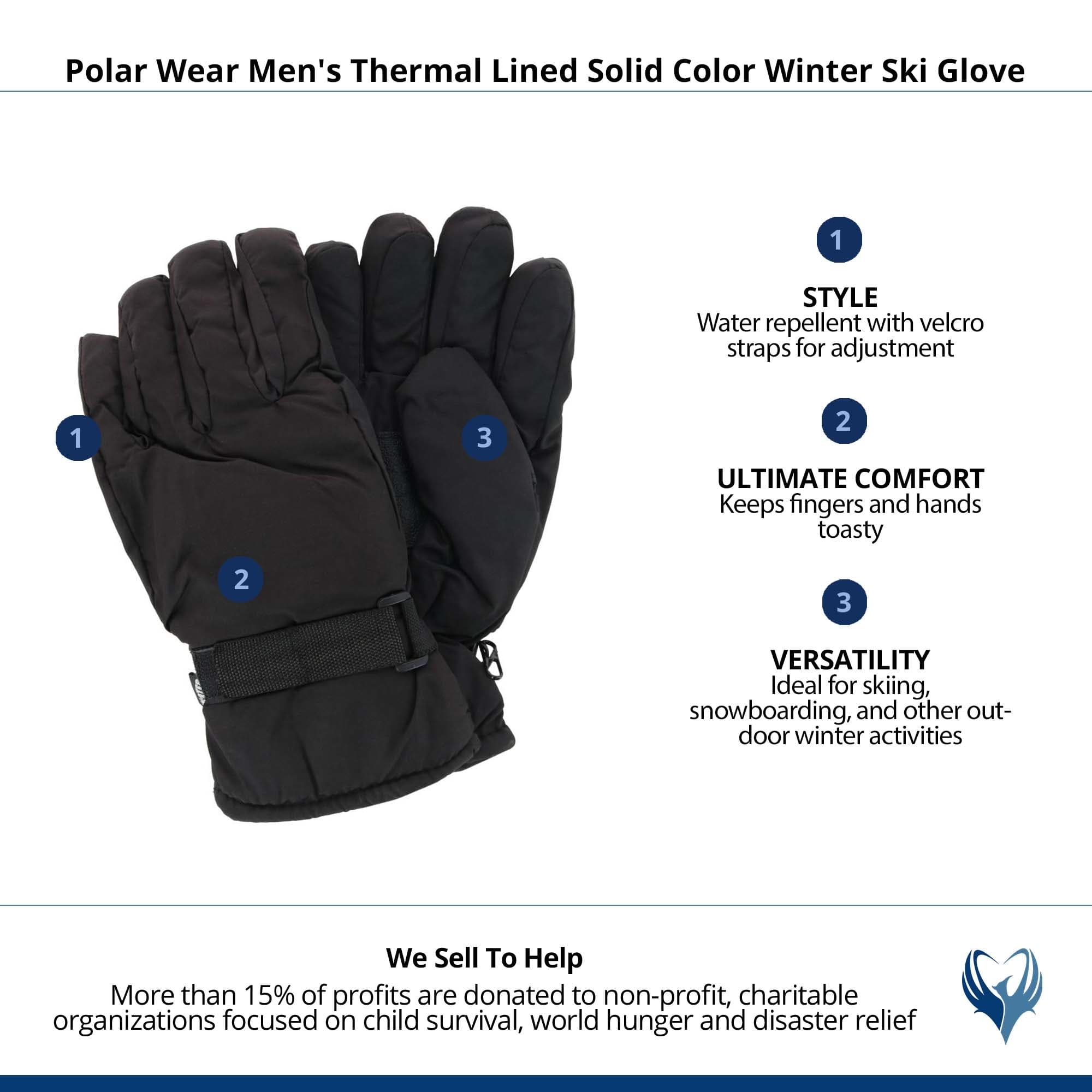 Iceberg Polar Wear Men's Thermal Lined Solid Color Winter Ski Glove - Black