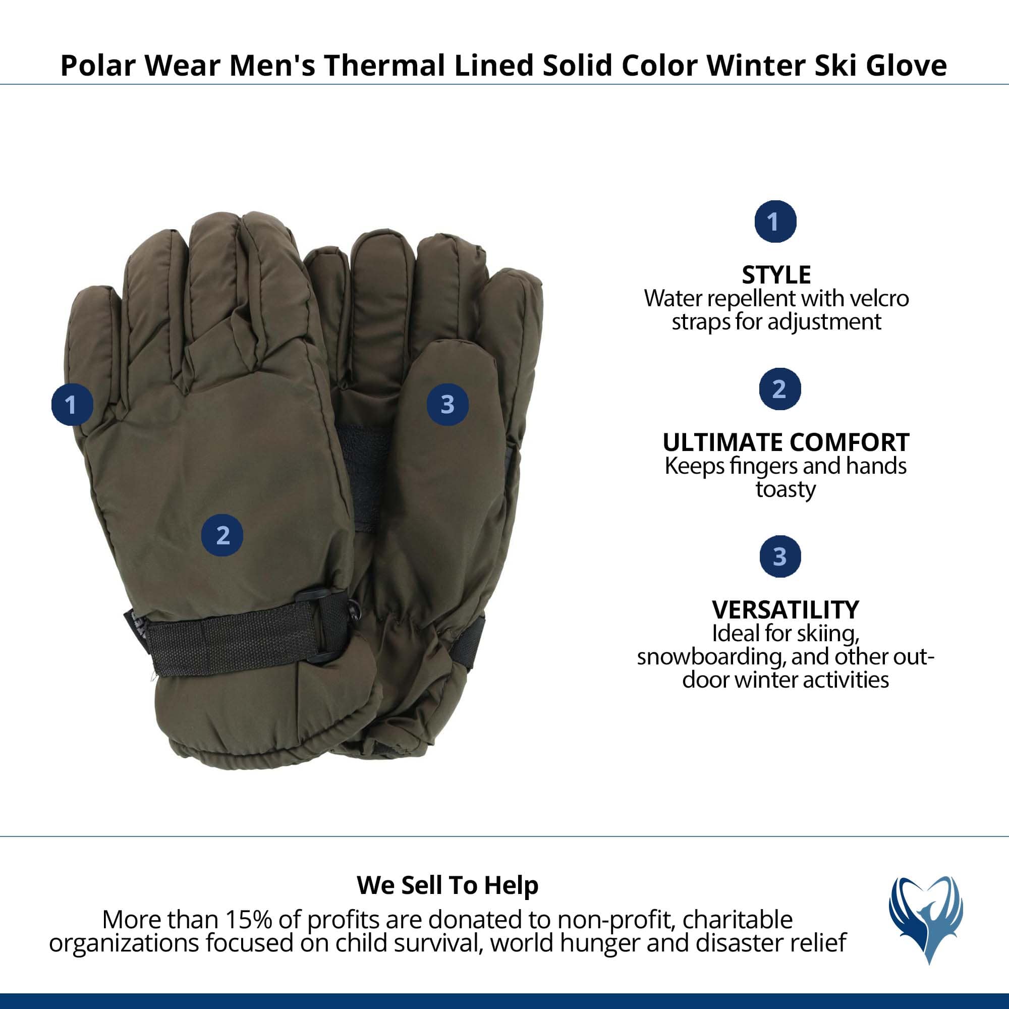 Iceberg Polar Wear Men's Thermal Lined Solid Color Winter Ski Glove - Green