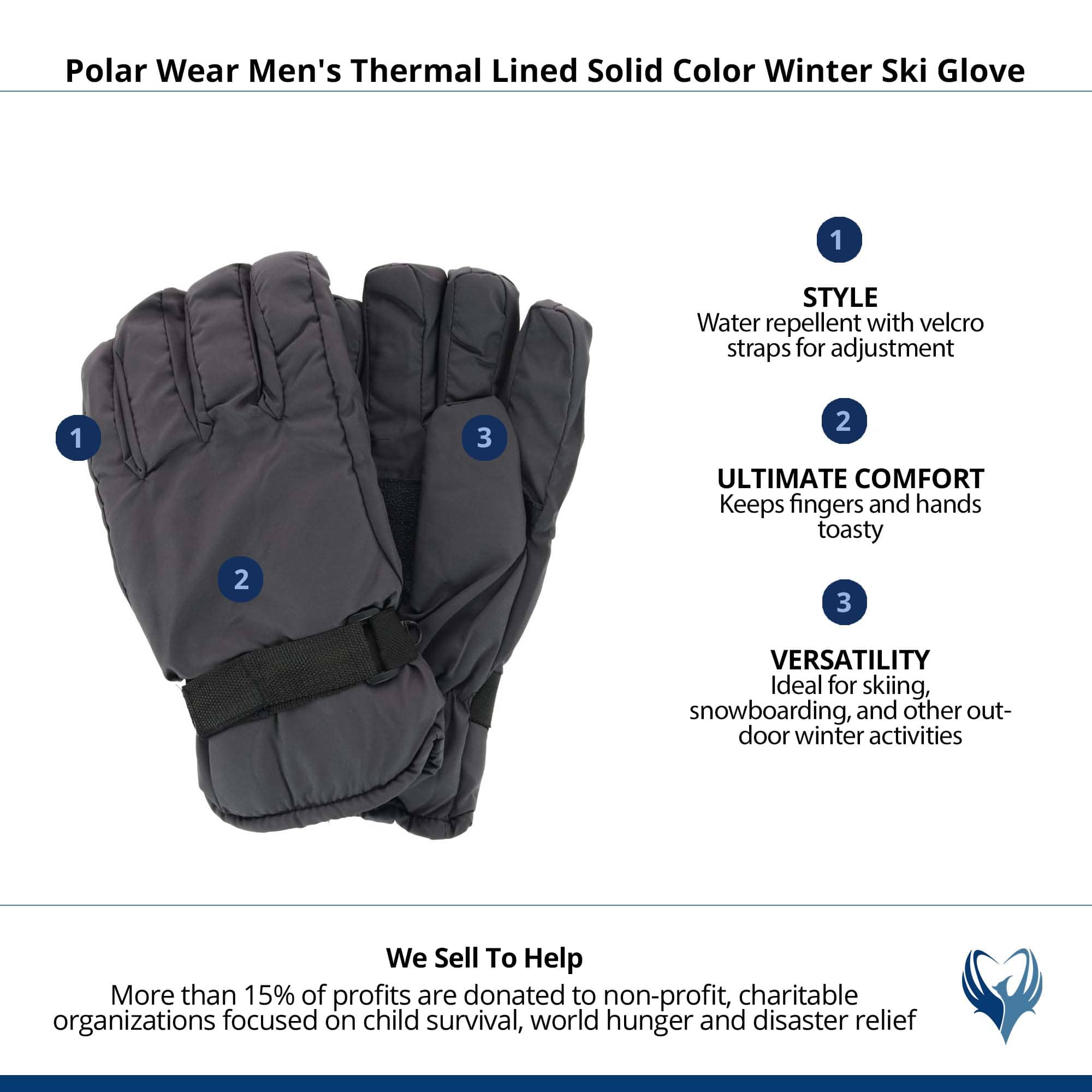 Iceberg Polar Wear Men's Thermal Lined Solid Color Winter Ski Glove - Gray