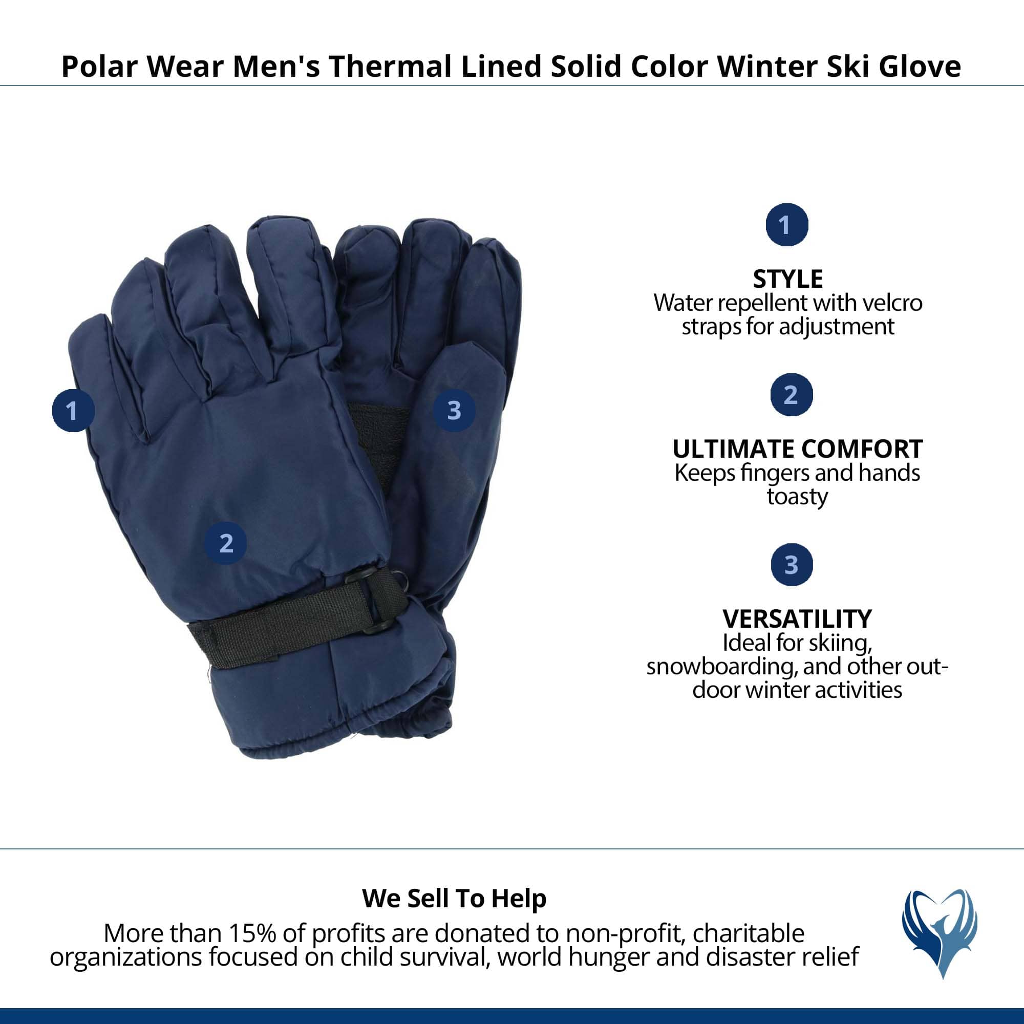 Iceberg Polar Wear Men's Thermal Lined Solid Color Winter Ski Glove - Navy